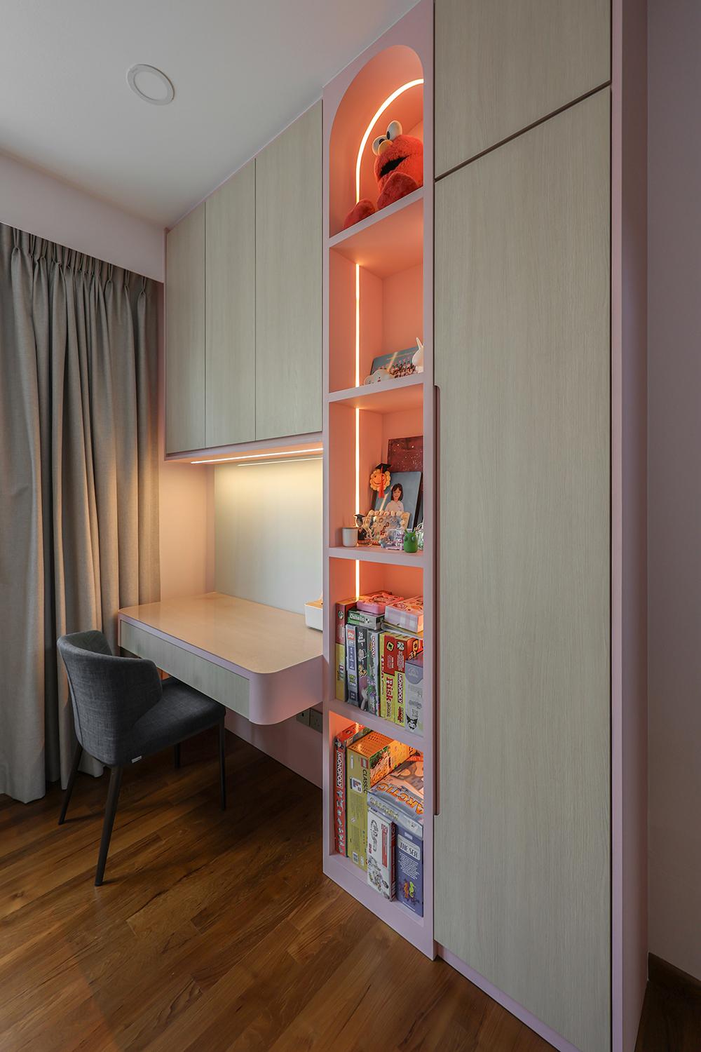 Modern Bedroom with Display Cabinets and Computer Table