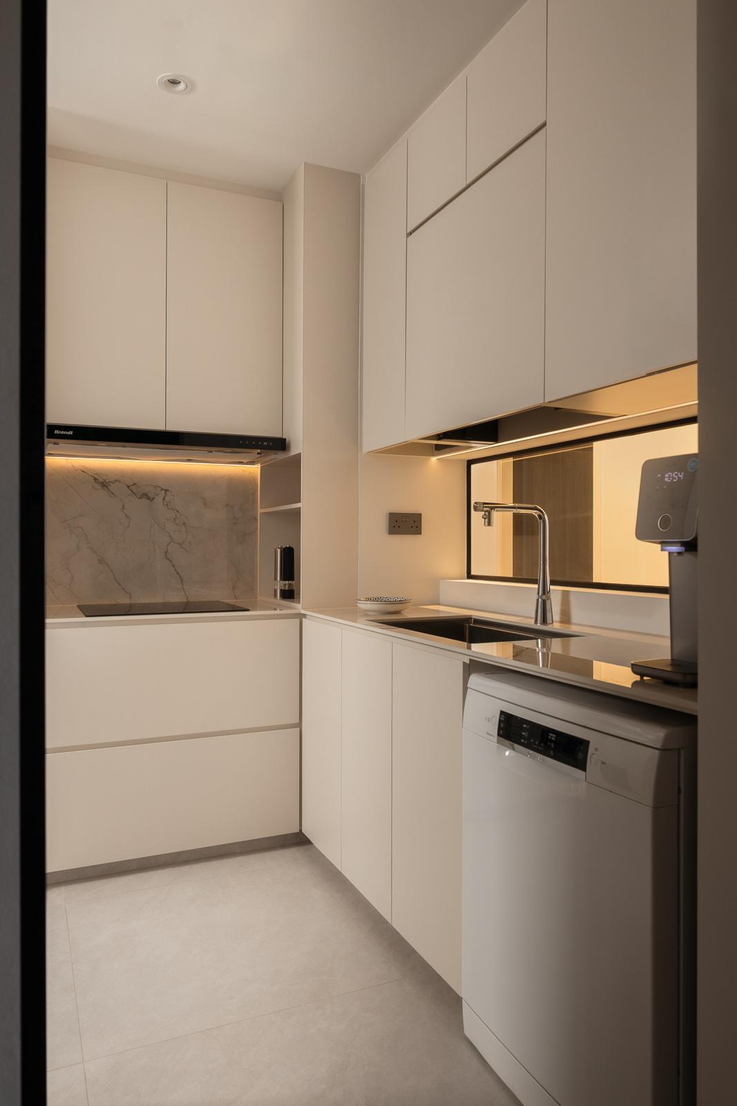 Minimalist Kitchen with Countertop and Kitchen Cabinets