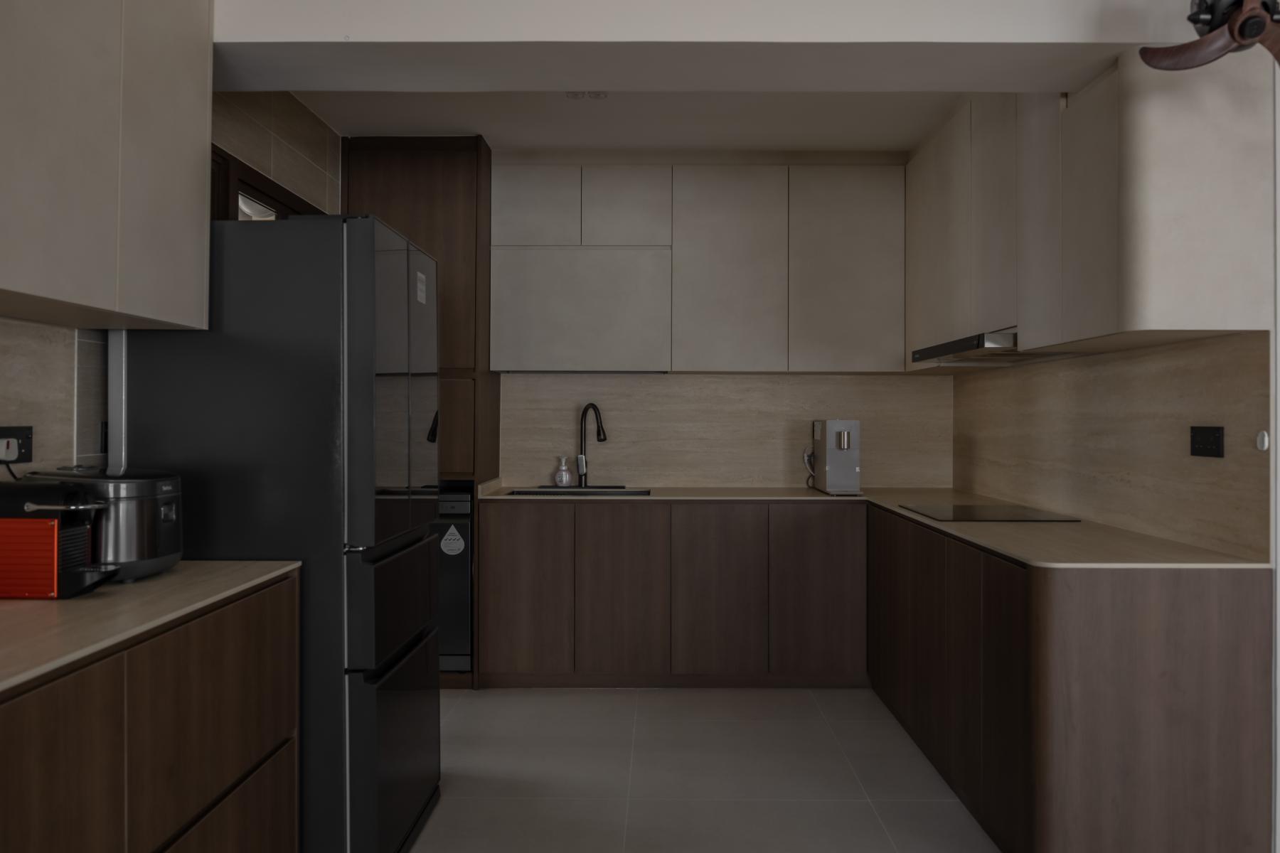 Minimalist Kitchen with Countertop and Vinyl Flooring