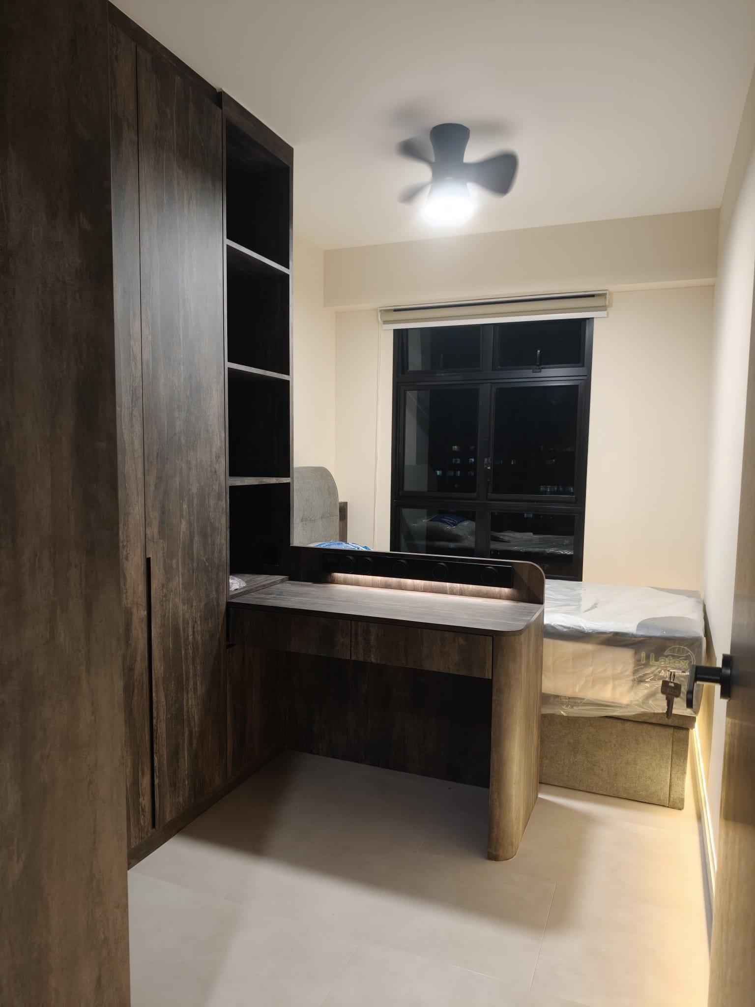 Modern Bedroom with Platform Bed and Vinyl Flooring