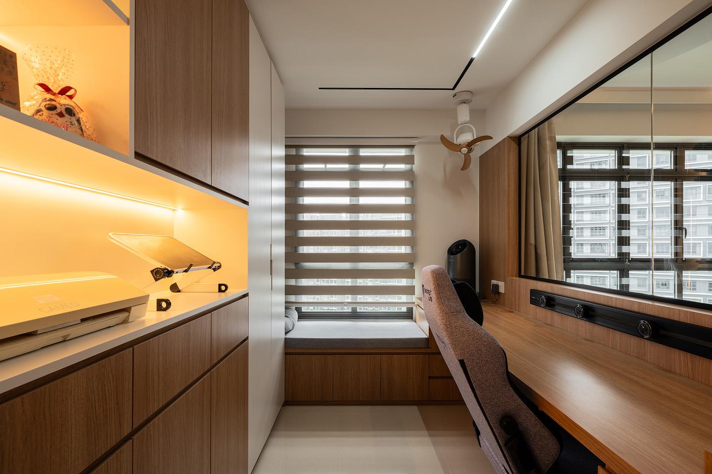 Modern Office with Desk and Wall Shelves