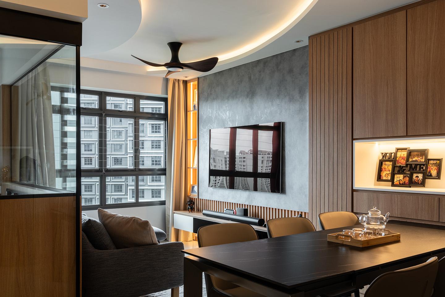 Modern Living Room with Feature Wall and Drop Ceiling