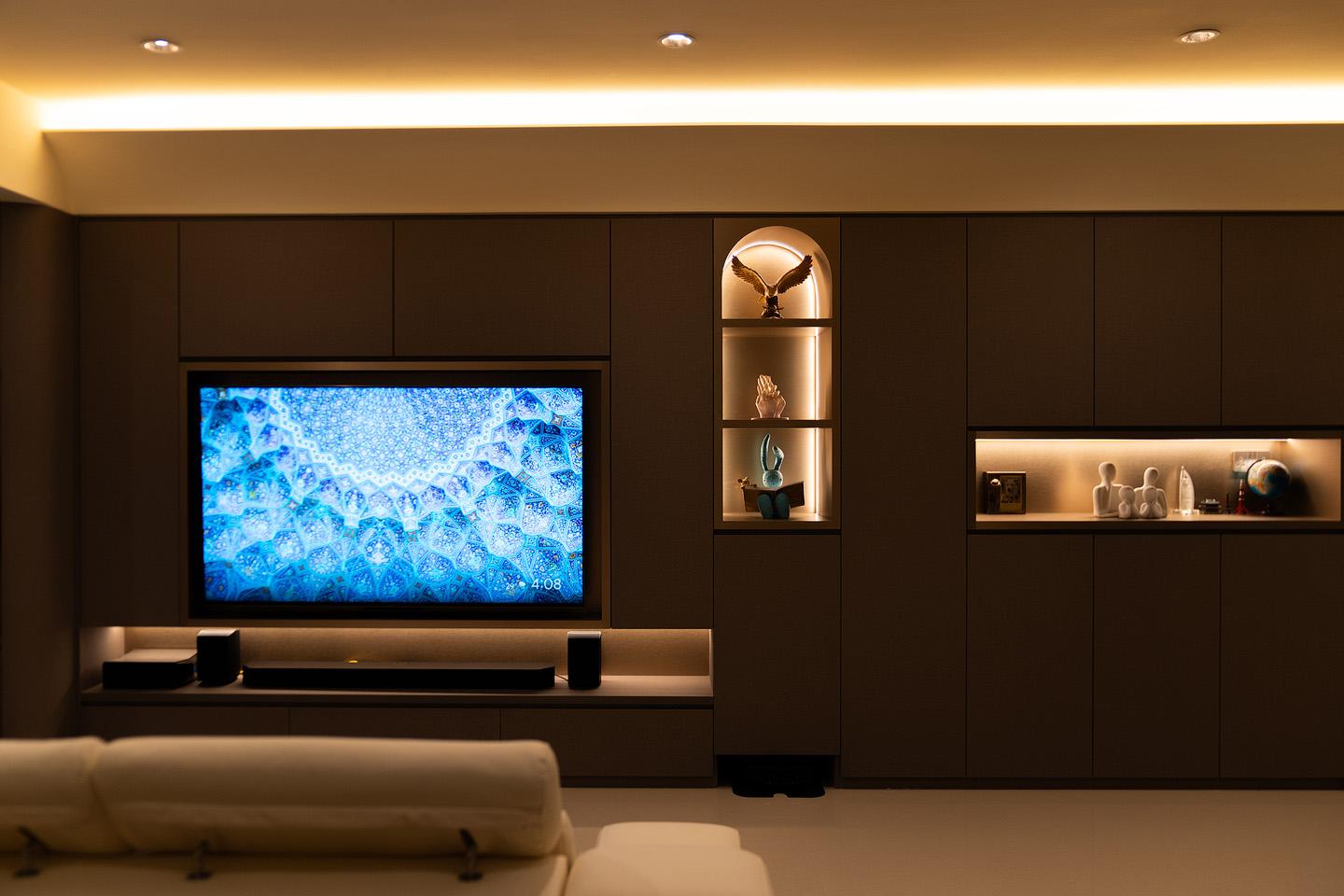 Modern Living Room with Granite Floor and TV Console
