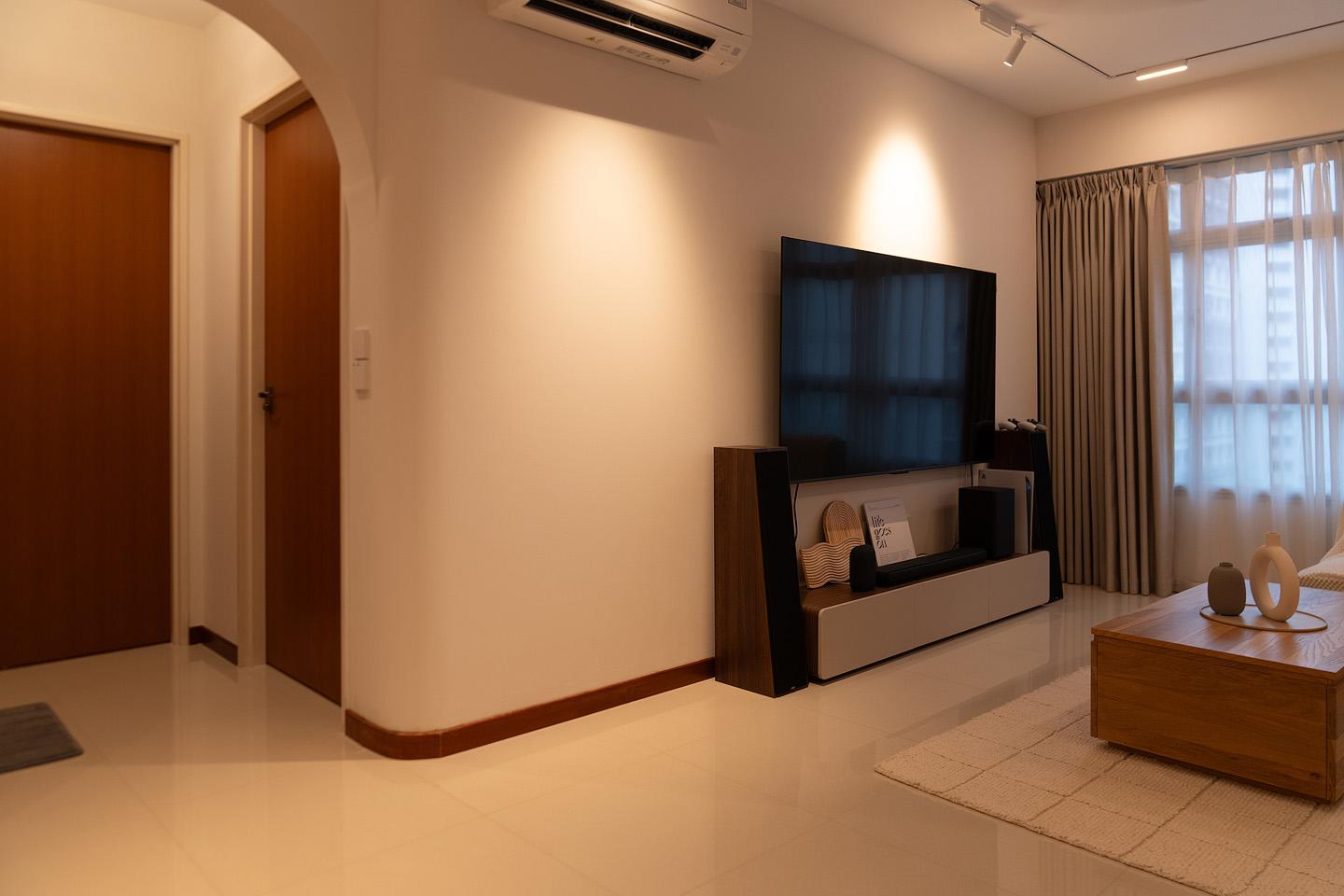 Contemporary Living Room with TV Console and Feature Wall