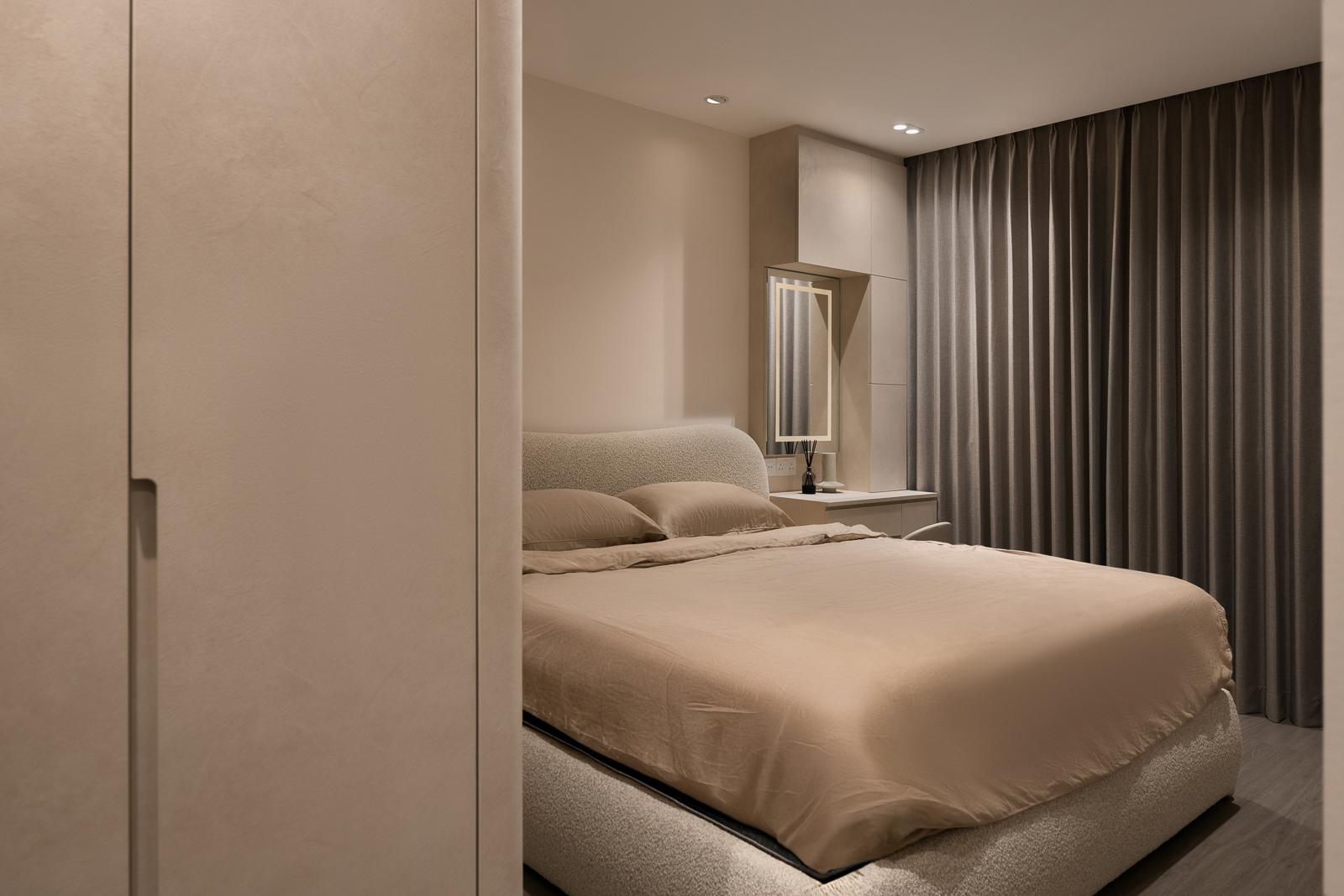 Asian Bedroom with Vanity Counter and Storage Cabinets