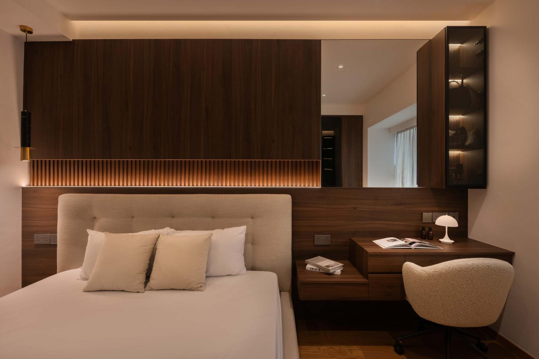 Modern Bedroom with Vanity Counter and Bedside Table