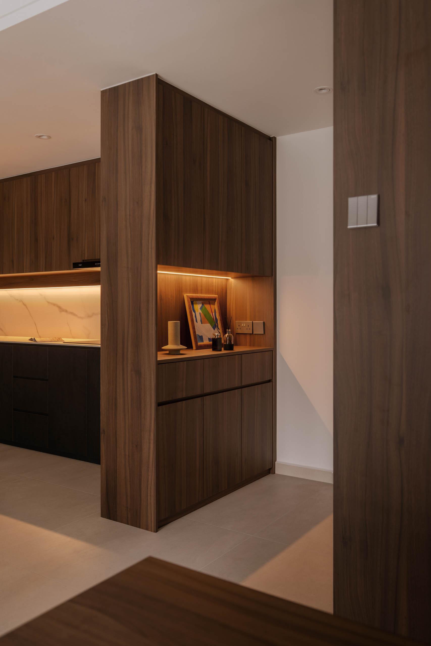 Modern Entryway with Storage Cabinets and Open Storage