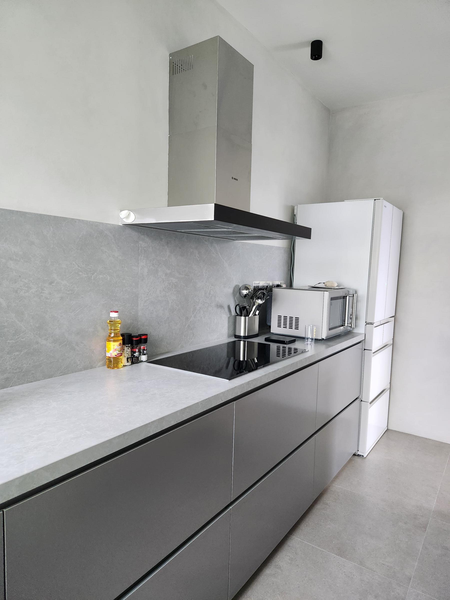 Industrial Kitchen with Countertop and Homogeneous Tiles