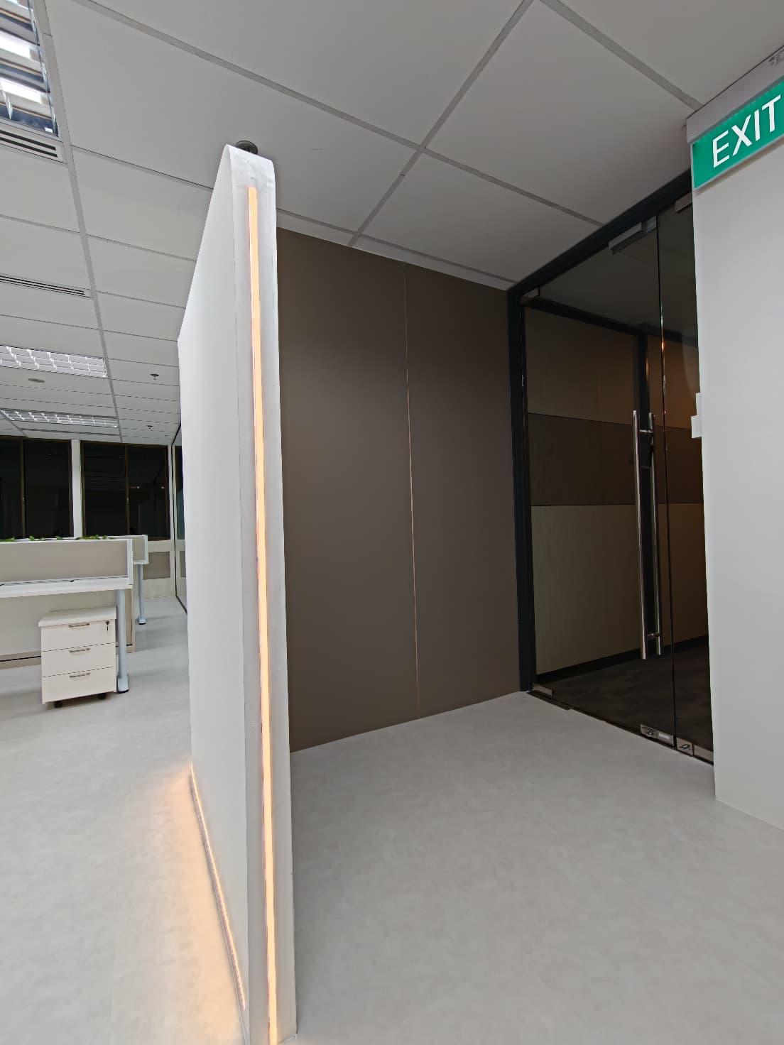 Contemporary Office with Vinyl Flooring and Glass Door