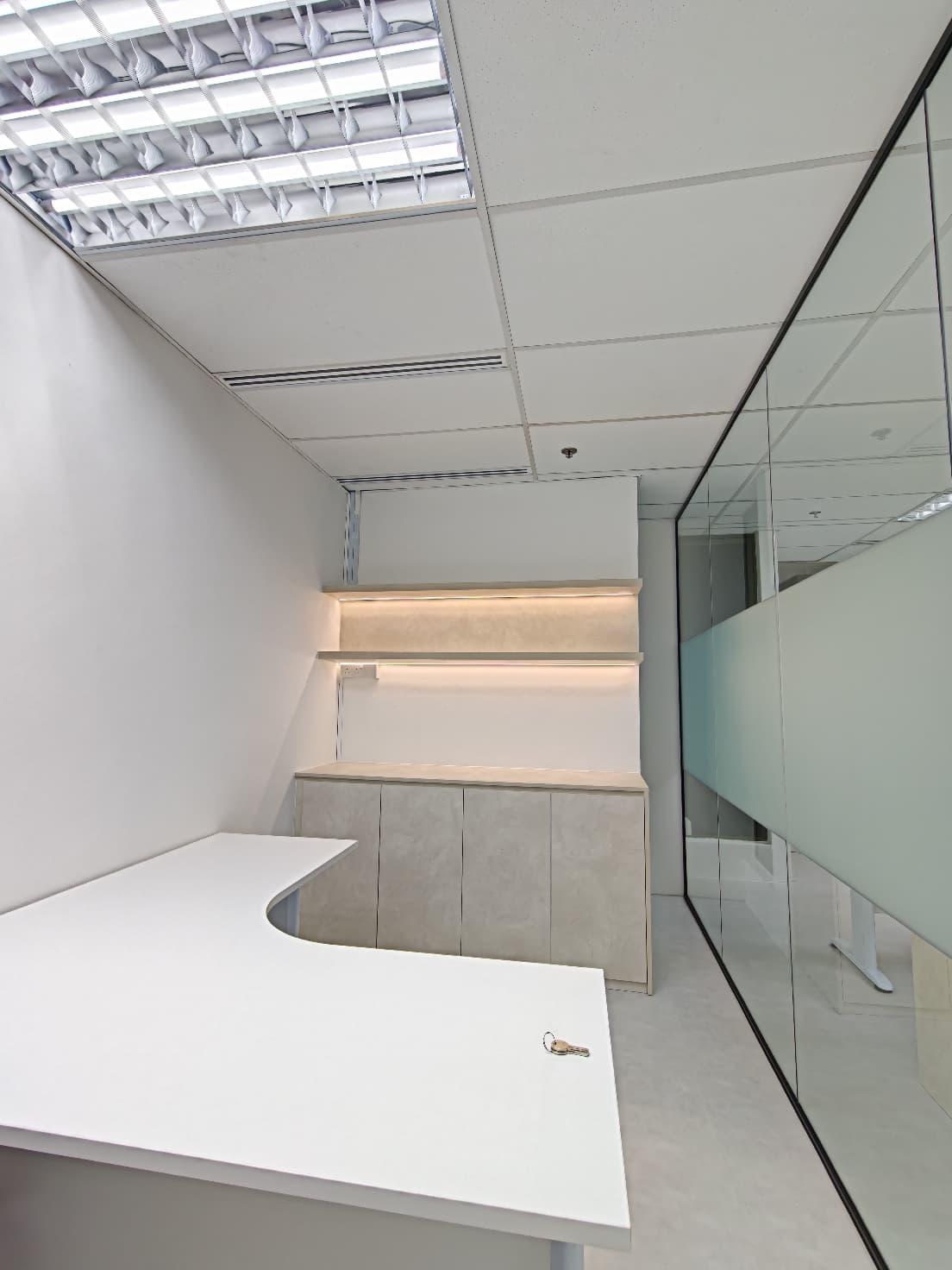 Contemporary Office with Desk and Storage Cabinets