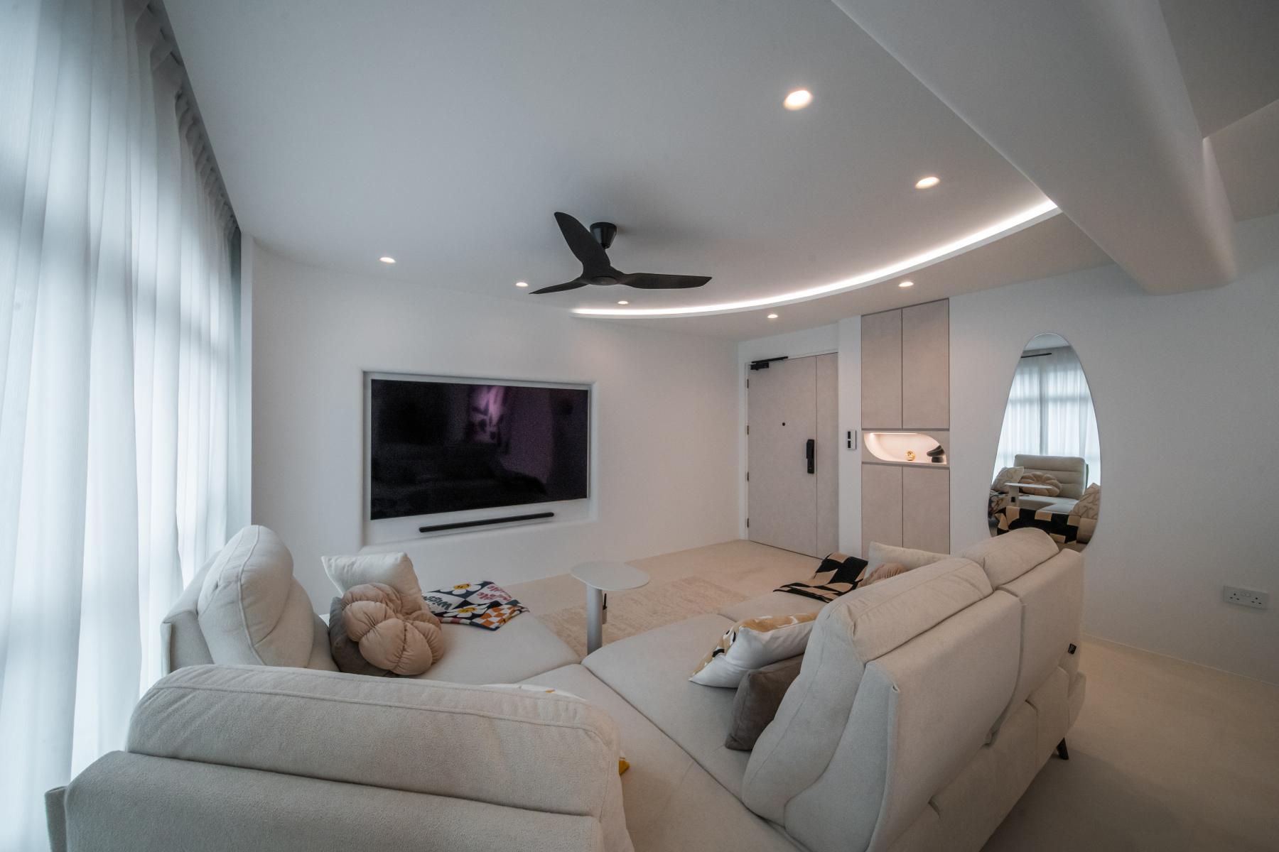 Modern Living Room with Vinyl Flooring and Feature Wall
