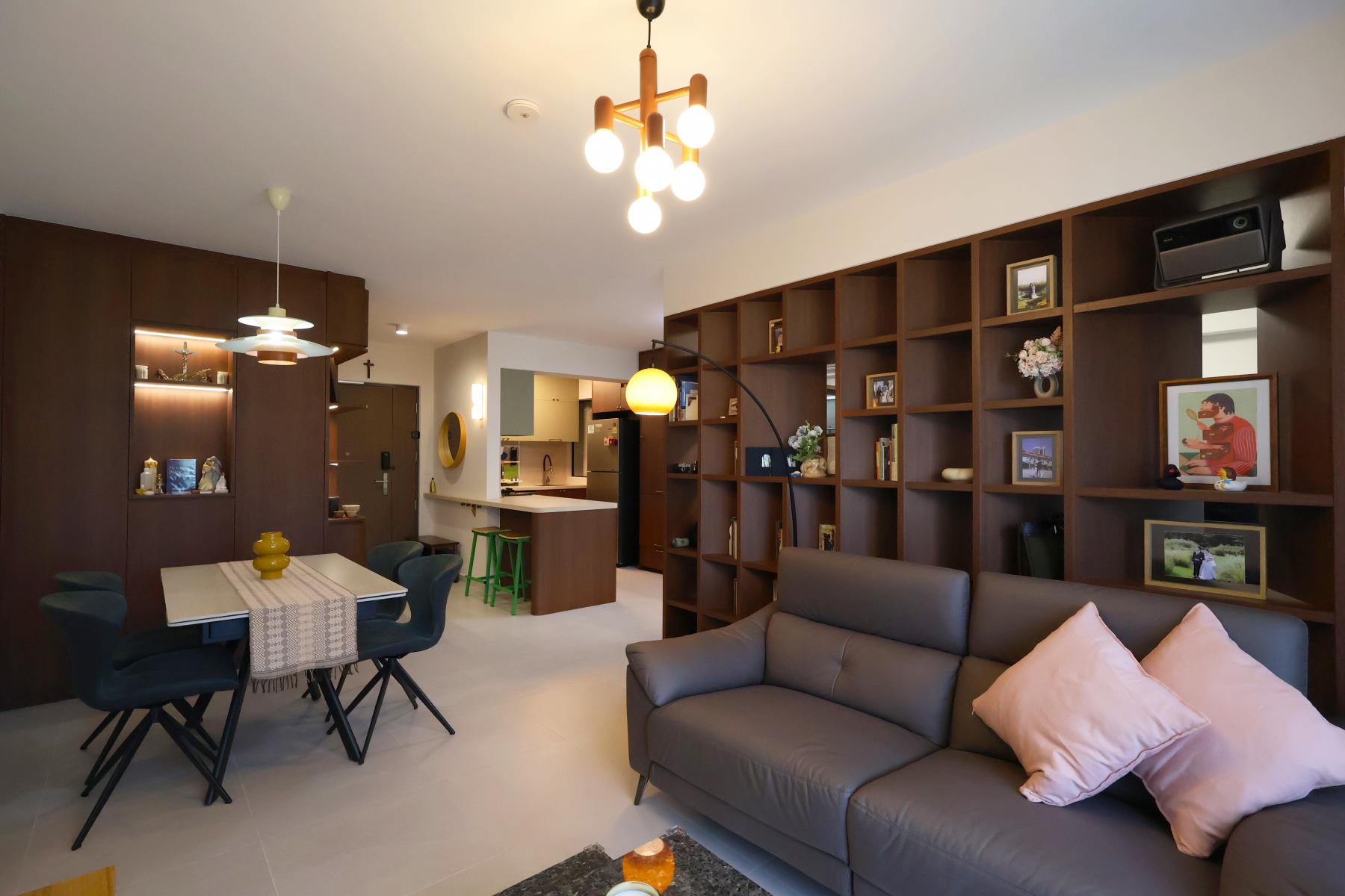 Modern Living Room with Homogeneous Tiles and Sofa