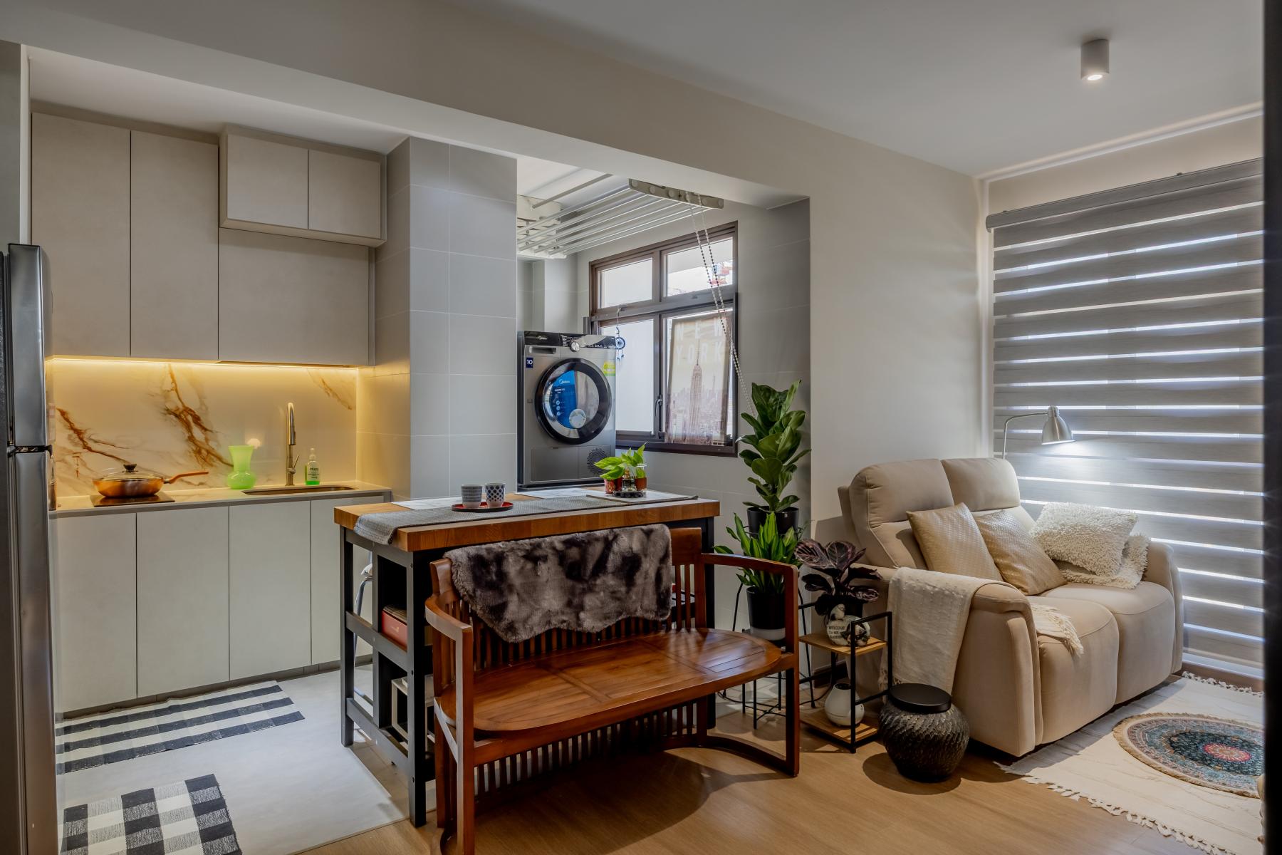 Contemporary Living Room with TV Console and Drop Ceiling