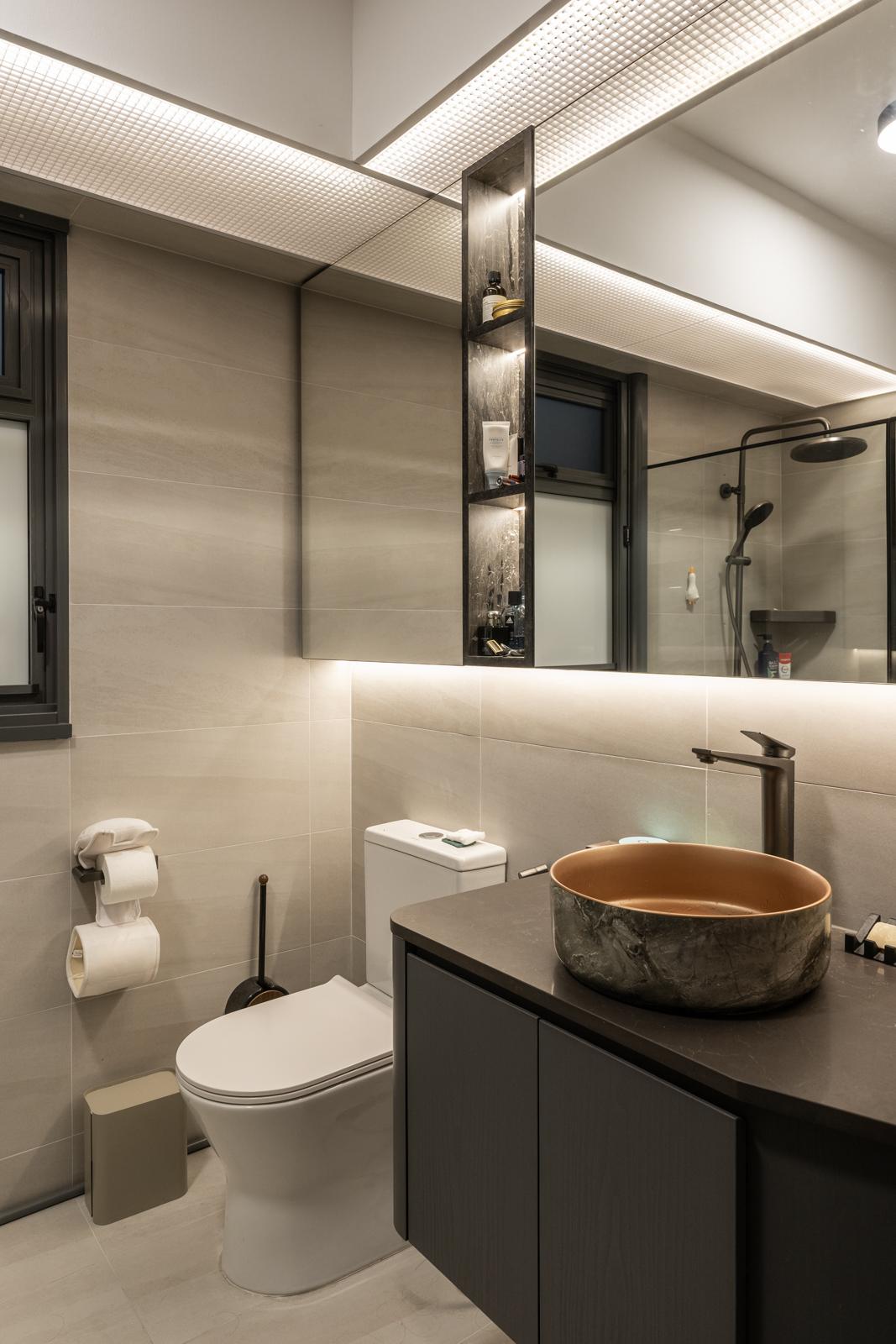 Contemporary Bathroom with Countertop and Homogeneous Tiles