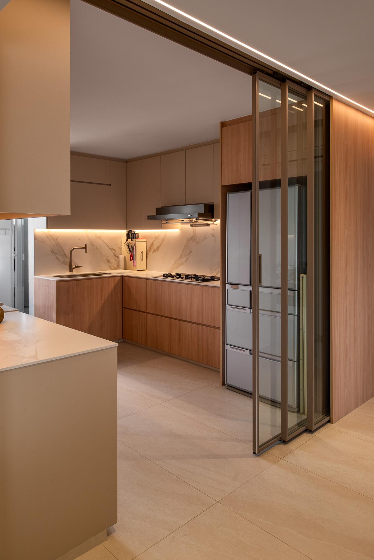 Scandinavian Kitchen with Countertop and Homogeneous Tiles
