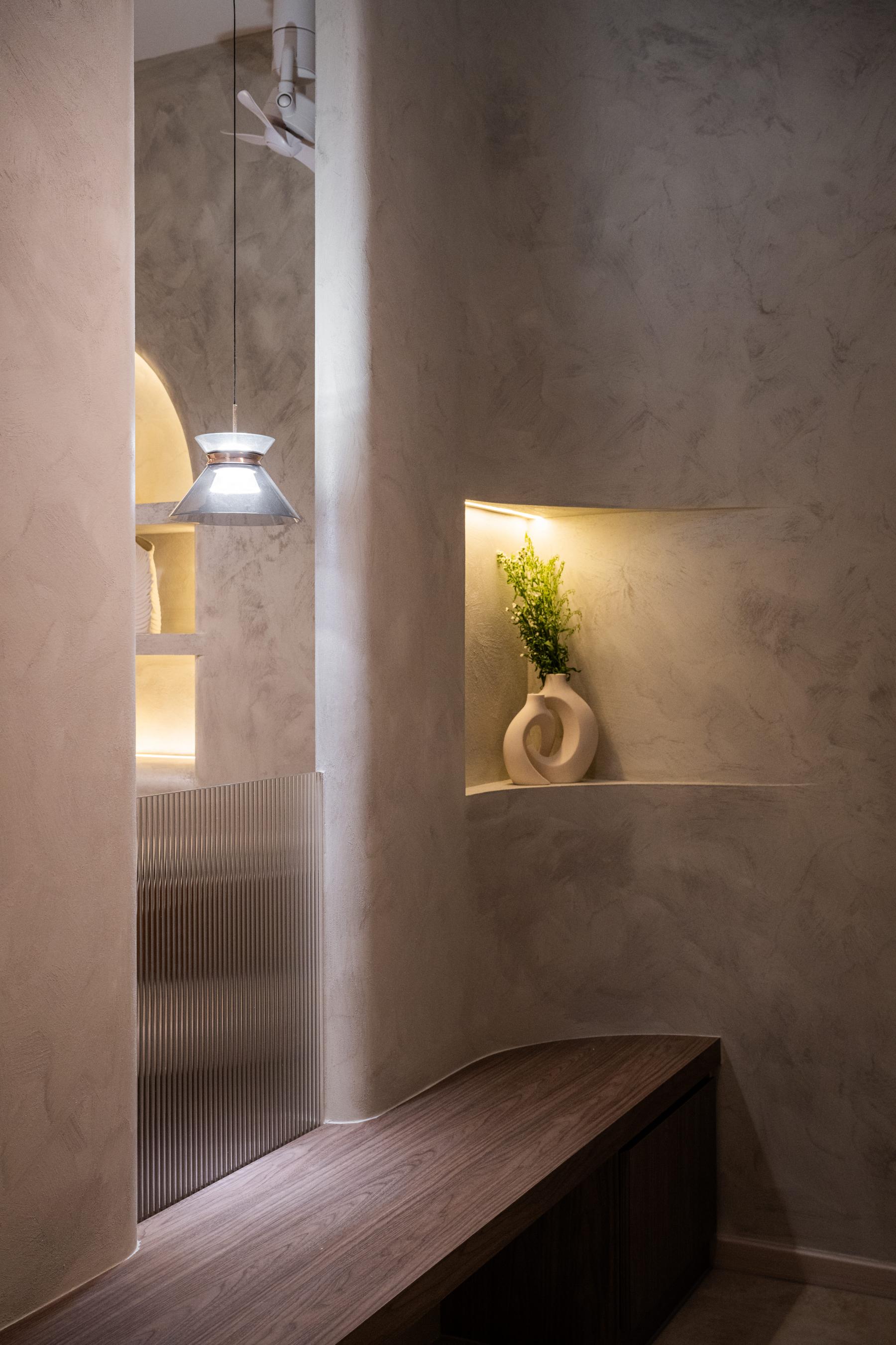 Modern Entryway with Seating Bench and Stools