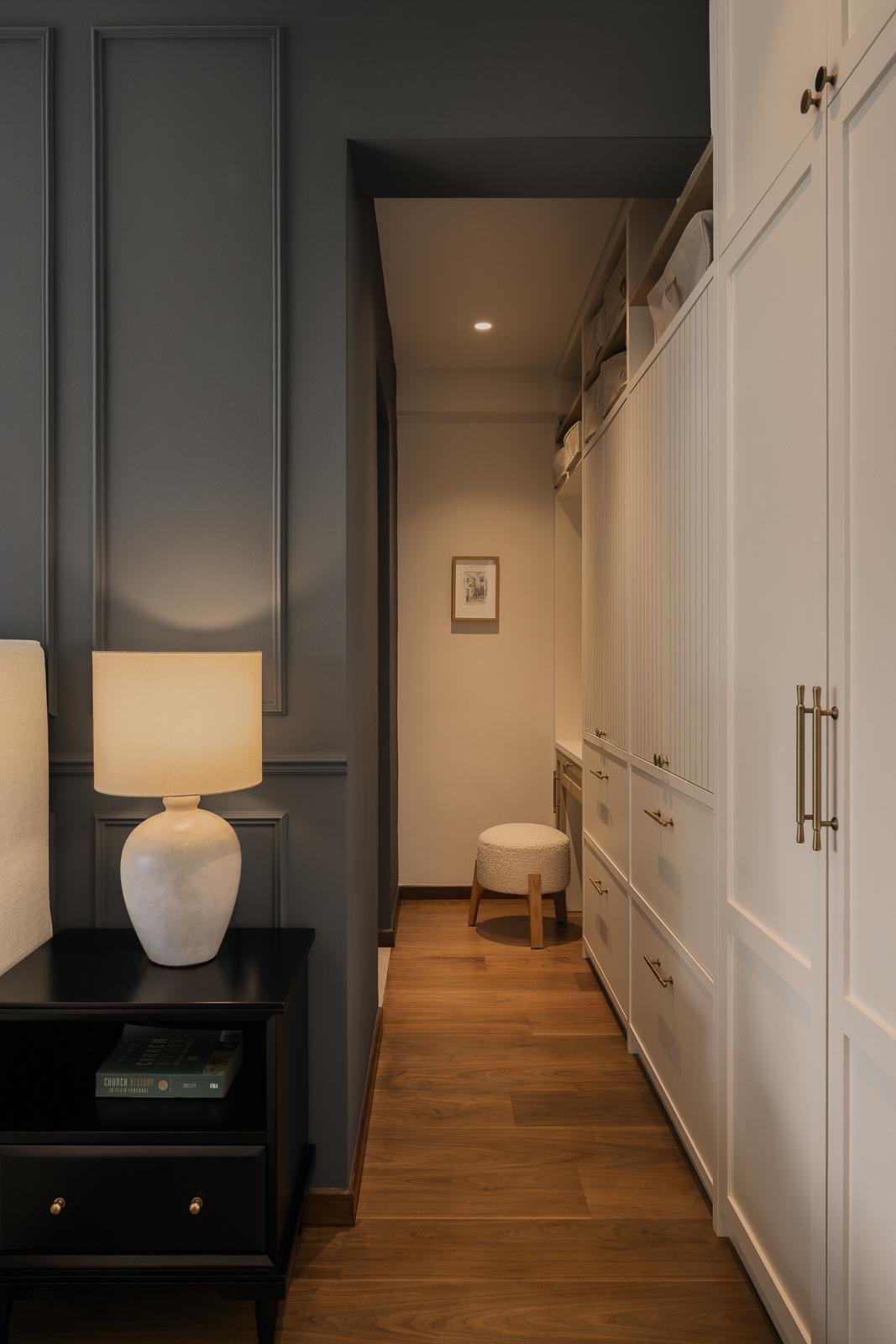 Country Bedroom with Wood Flooring and Wardrobe