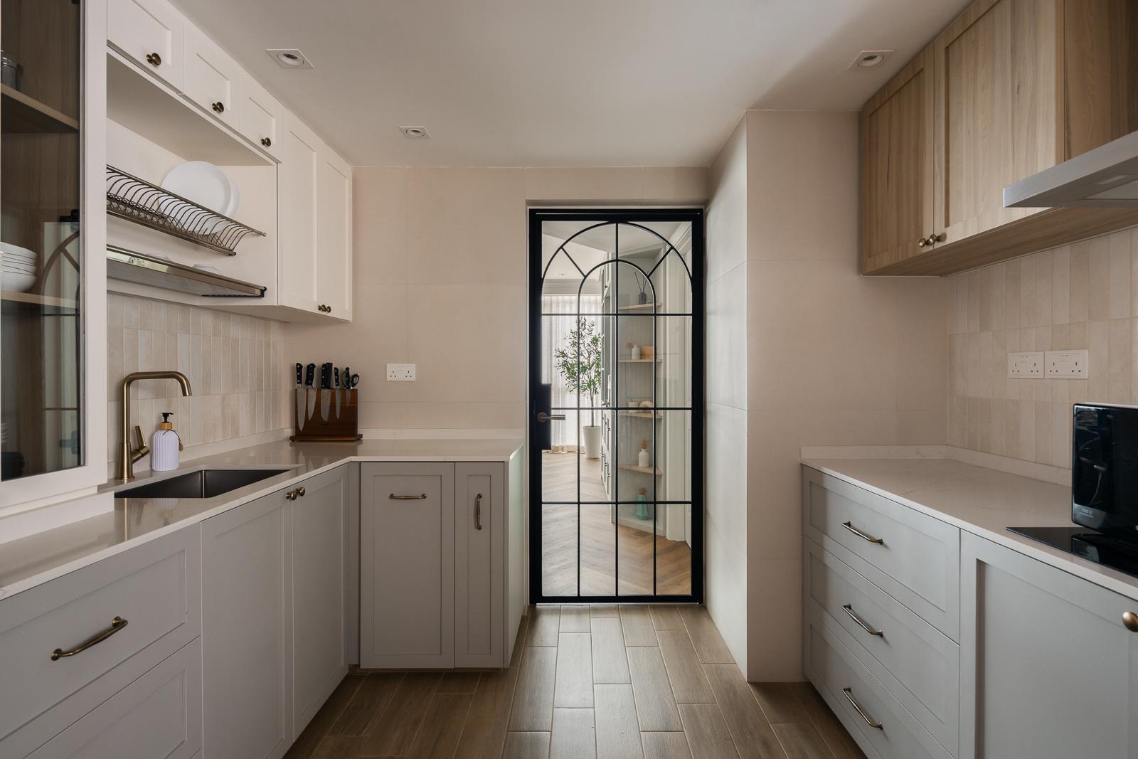 Country Kitchen with Countertop and Cupboard