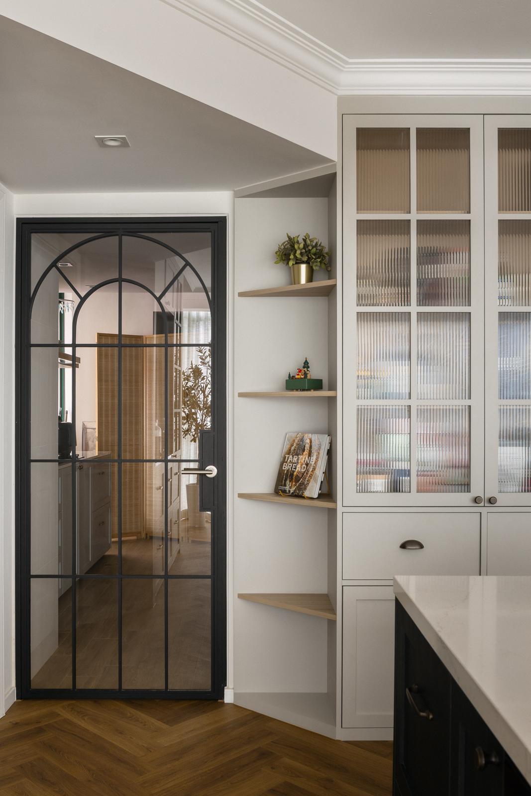 Country Kitchen with Herringbone Tiling and Wood Flooring