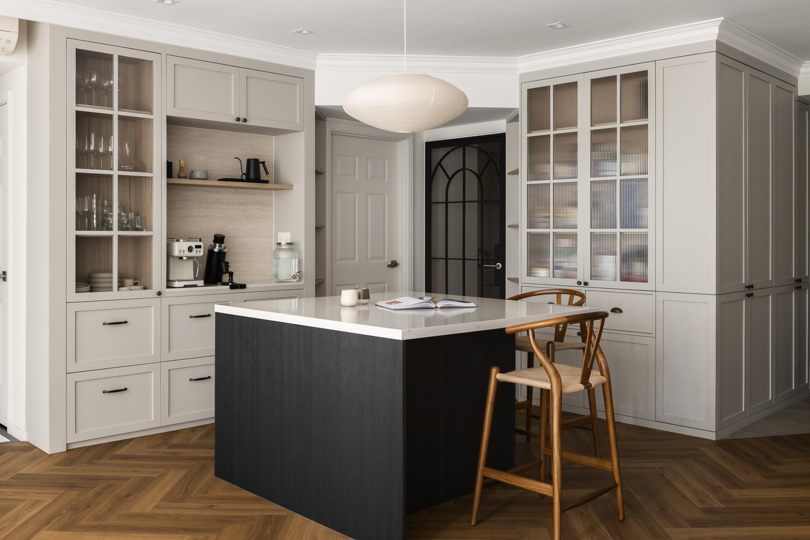 Country Kitchen with Herringbone Tiling and Kitchen Island