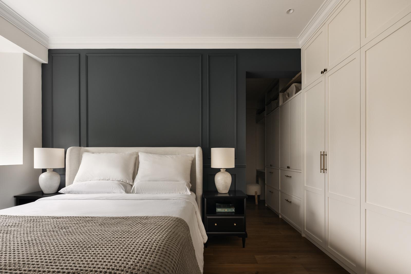 Country Bedroom with Wood Flooring and Wardrobe