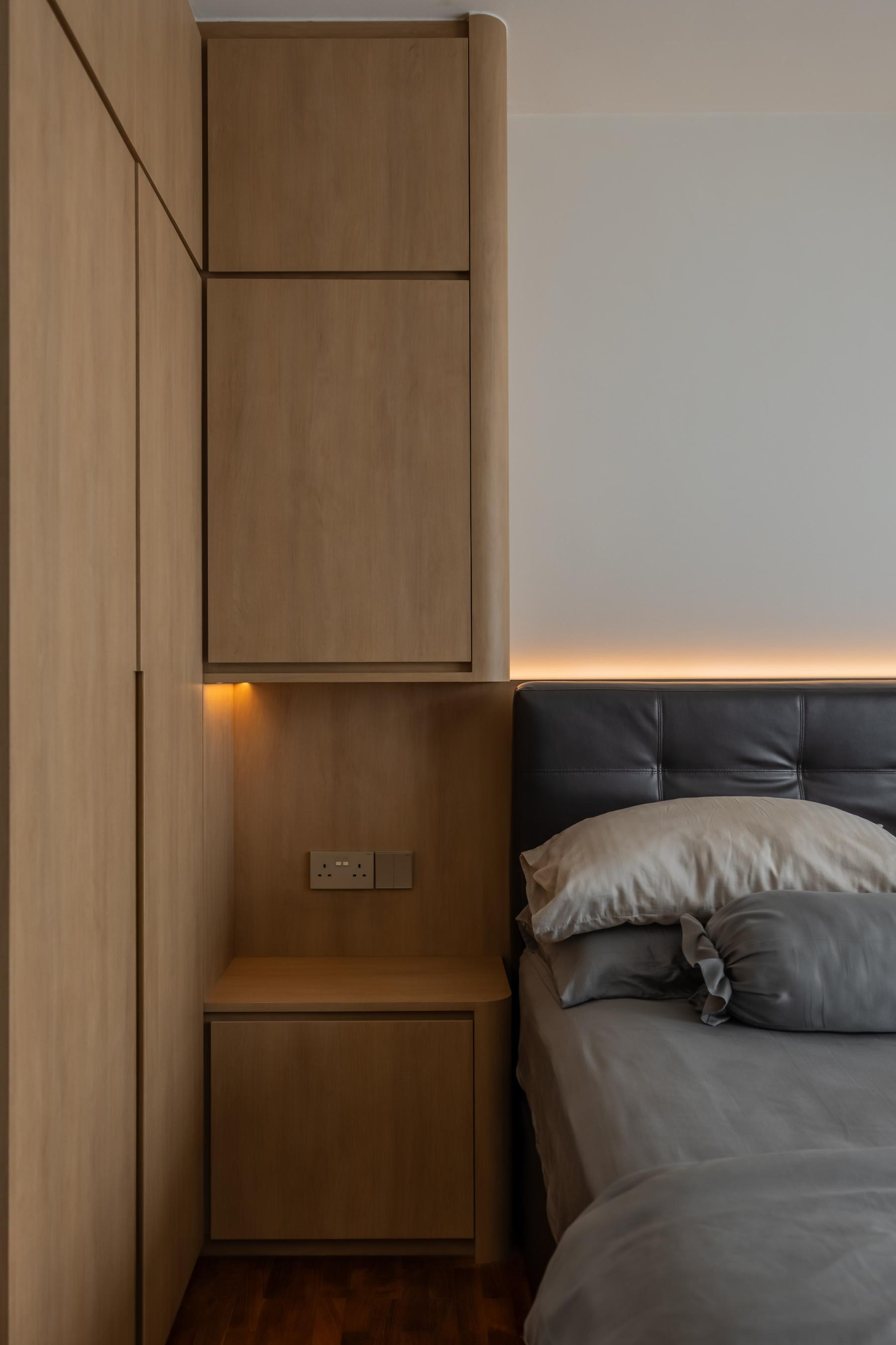 Scandinavian Bedroom with Wardrobe and Bedside Table