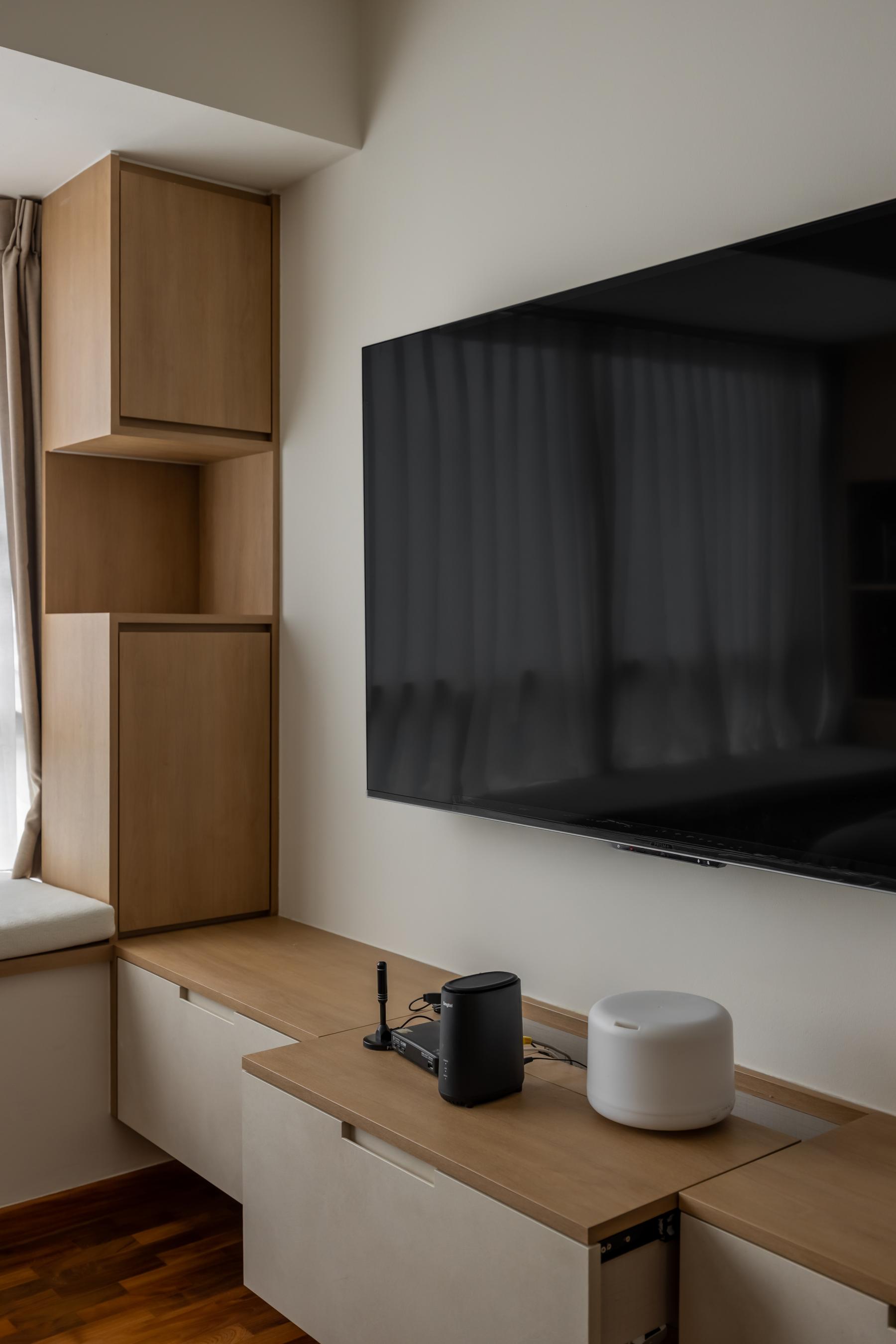 Scandinavian Bedroom with Bookshelf and Bay Window