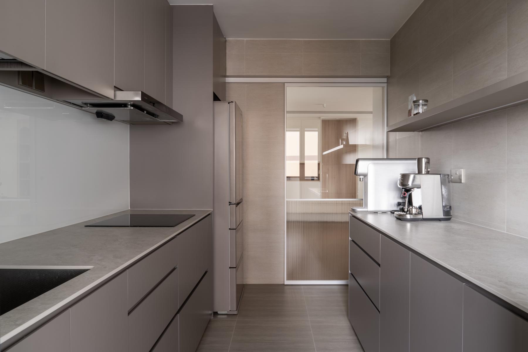 Scandinavian Kitchen with Countertop and Wood Flooring