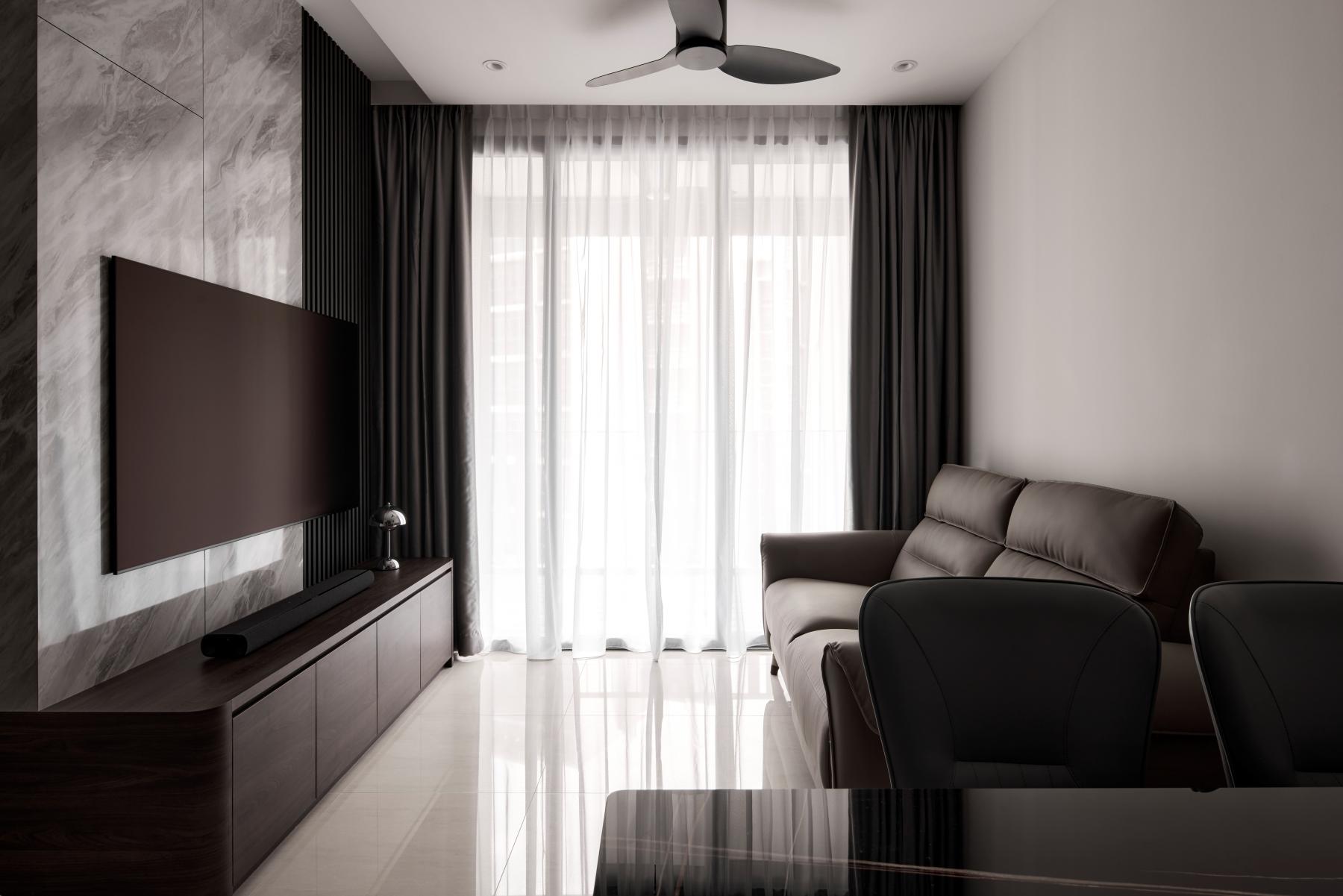 Modern Living Room with Marble Floor and Sofa
