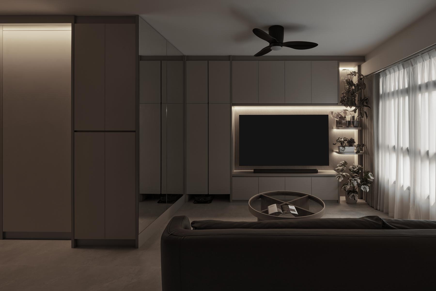 Contemporary Living Room with TV Console and Sofa
