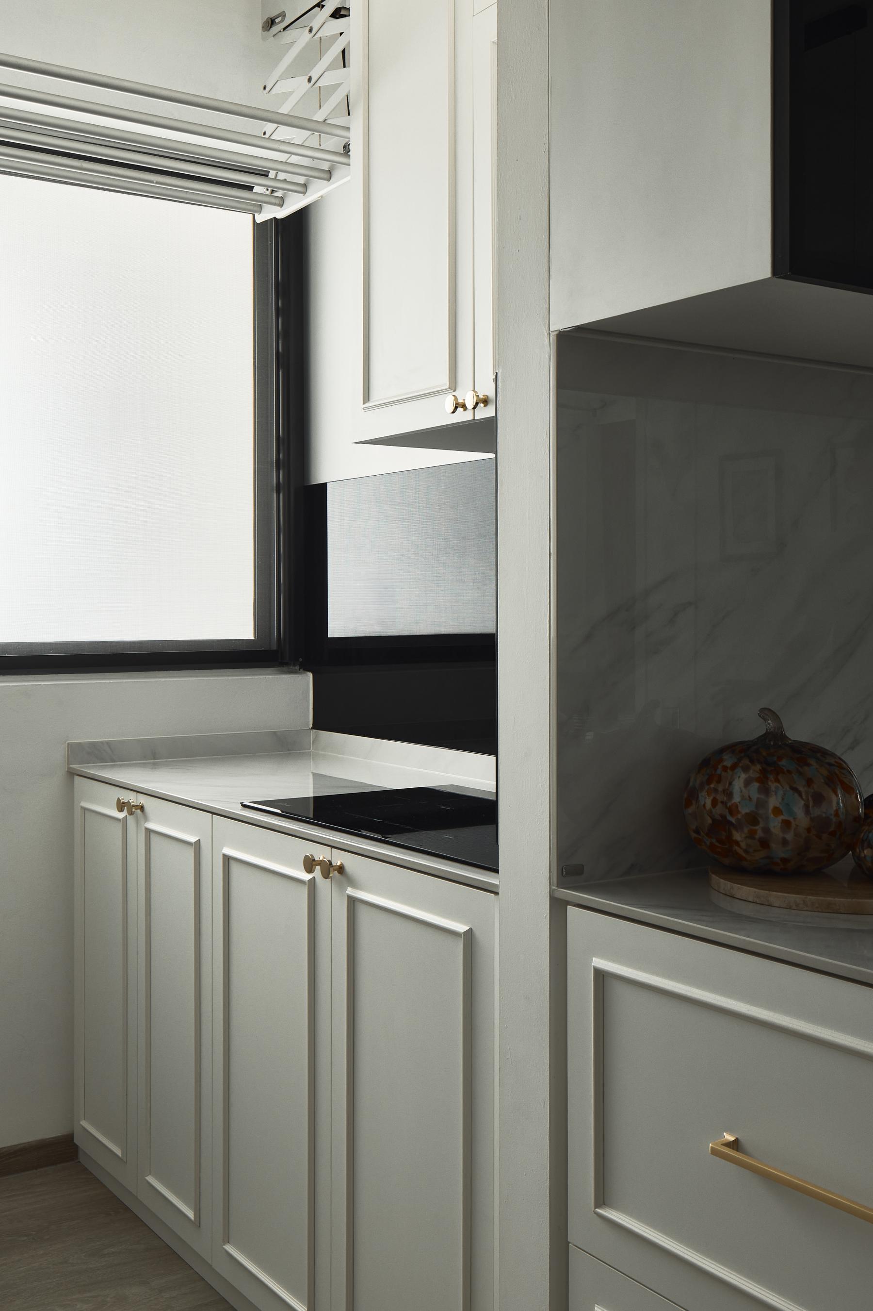 Asian Kitchen with Open Kitchen and Breakfast Counter