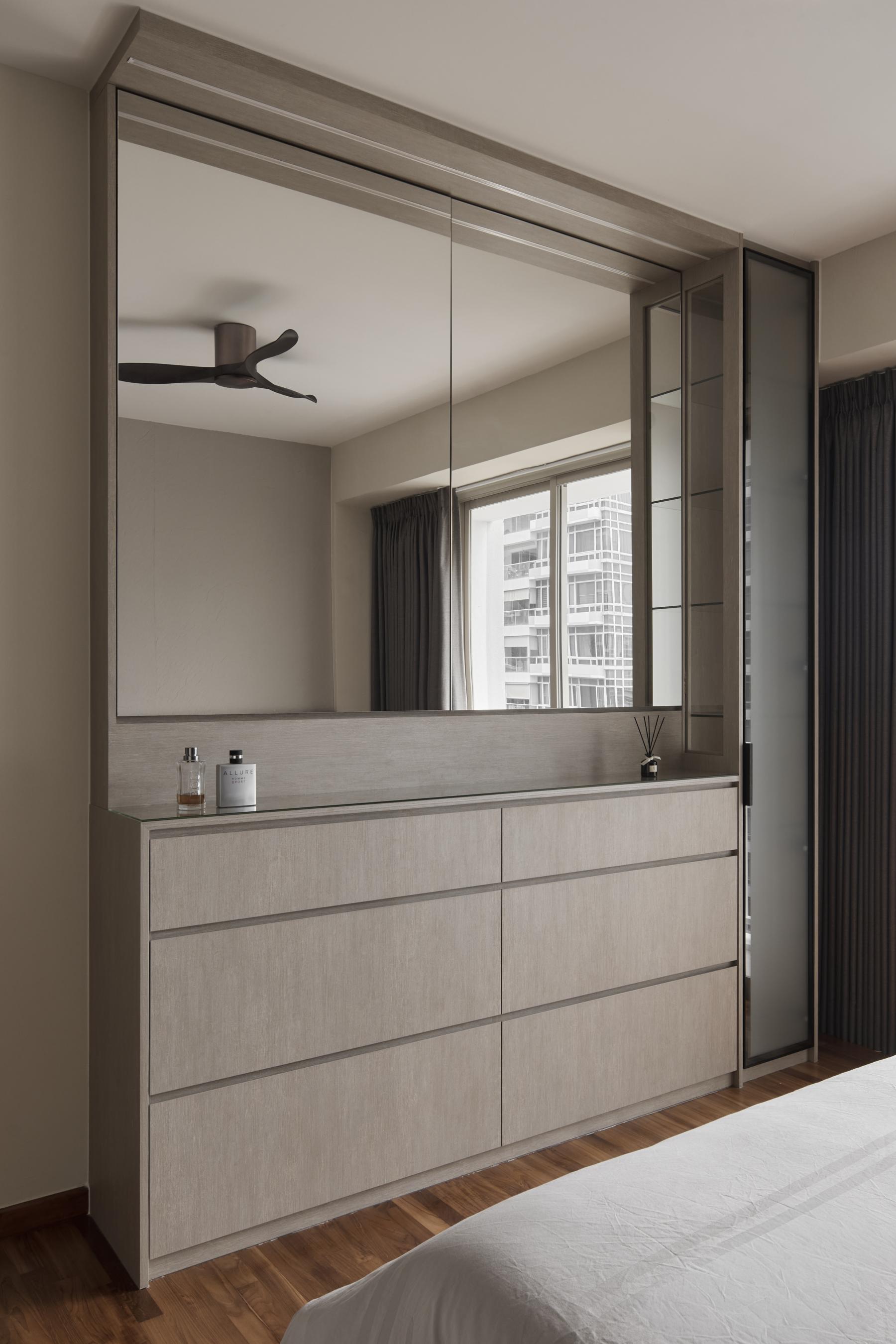Contemporary Bedroom with Mirror and Wardrobe