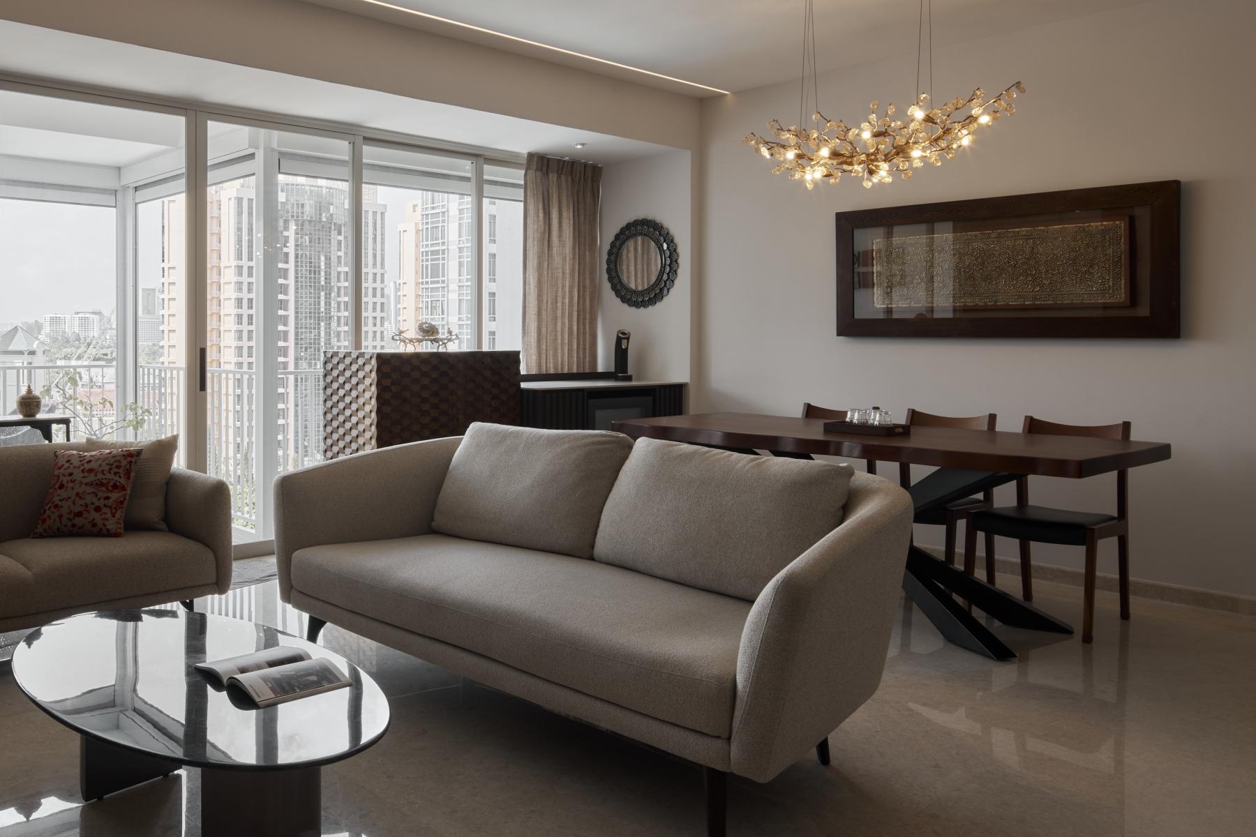 Contemporary Dining Room with Sofa and Dining Table