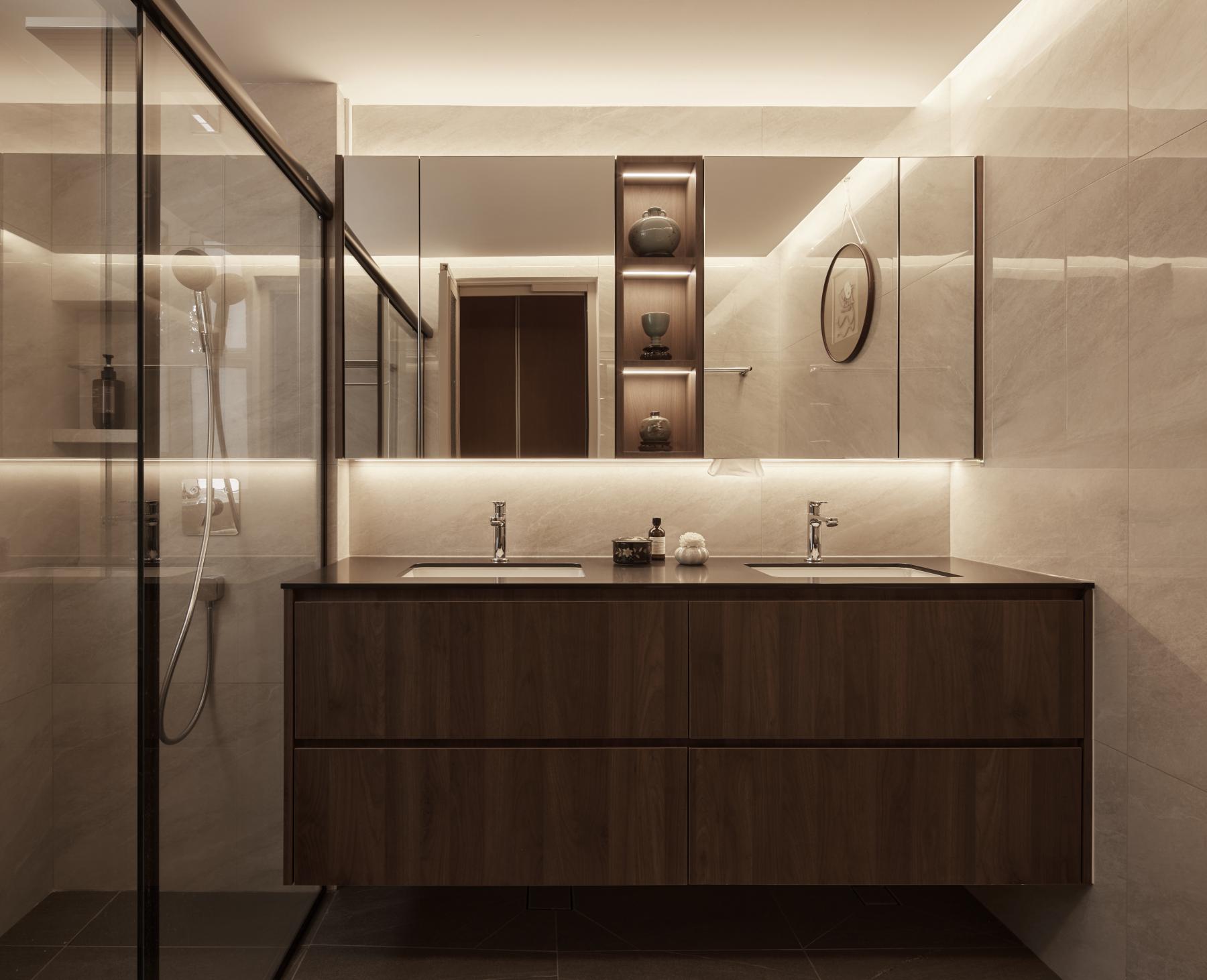 Asian Bathroom with Mirror and Shower Screen