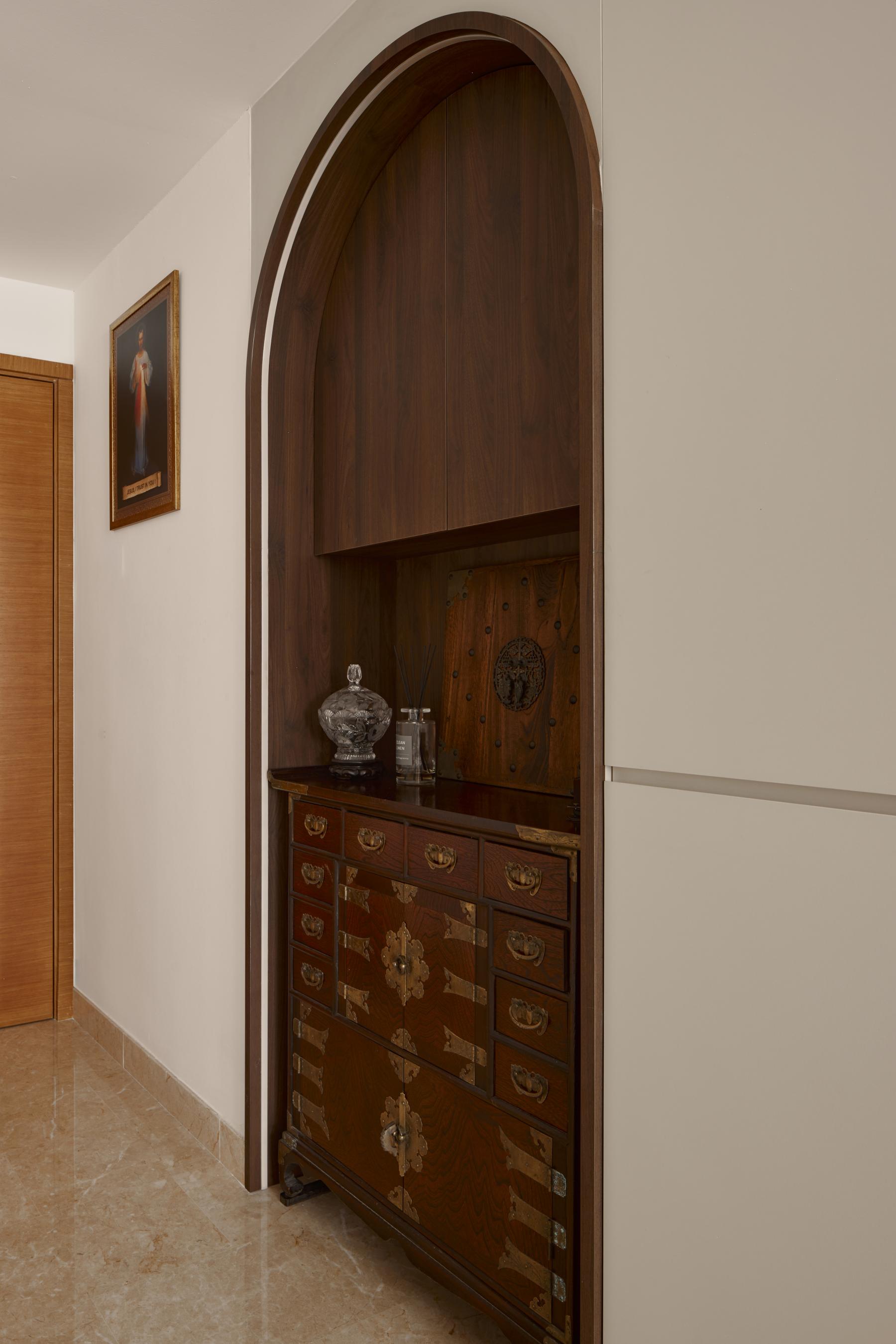 Asian Entryway with Small Storage and Shoe Cabinets