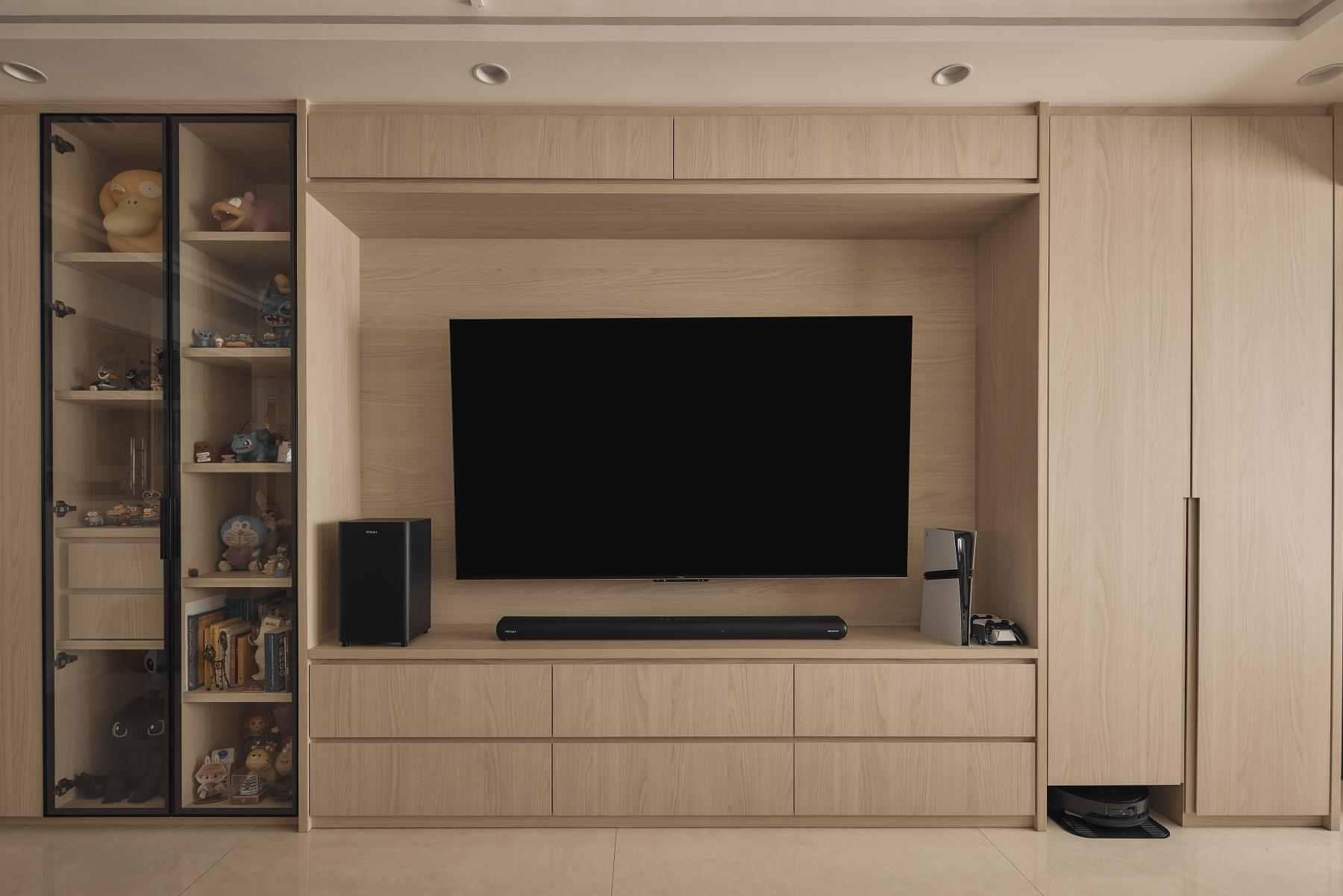 Modern Living Room with TV Console and Display Cabinets