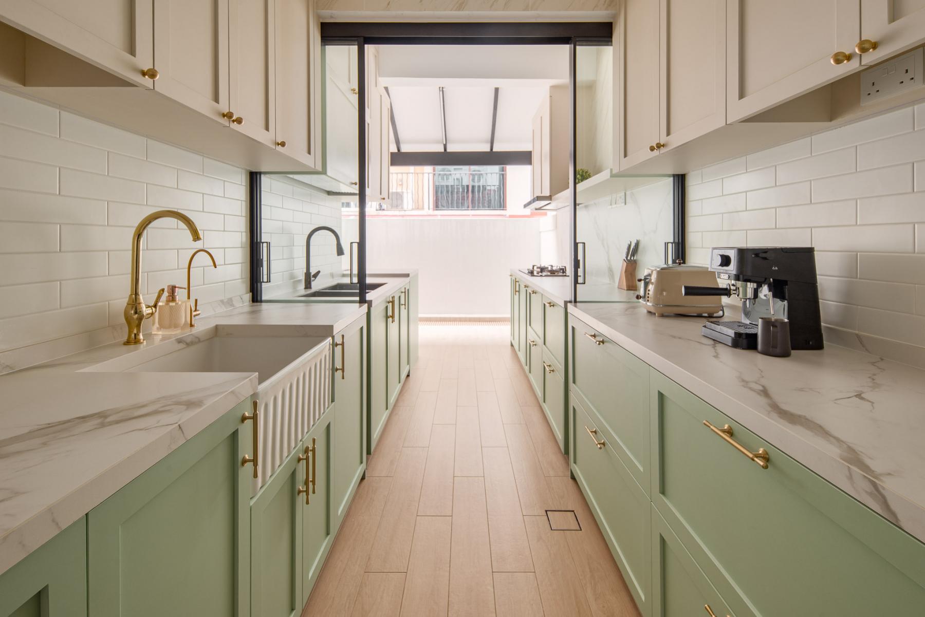 Country Kitchen with Countertop and Wood Flooring