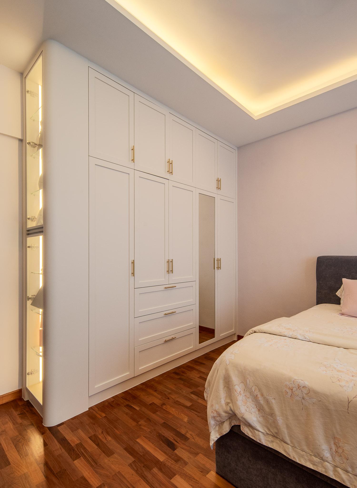 Country Bedroom with Parquet Floor and Cove Lighting