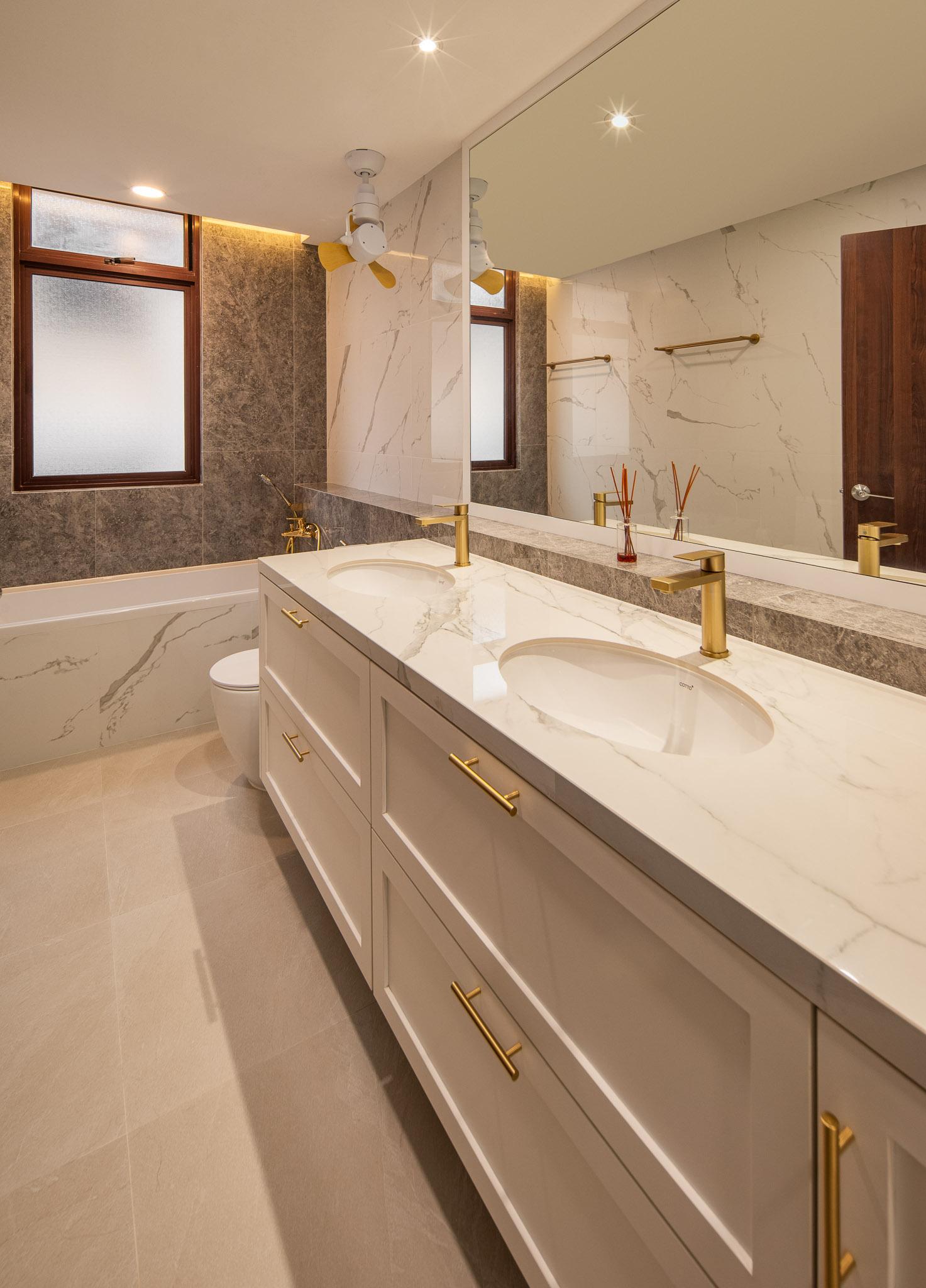 Country Bathroom with Countertop and Mirror