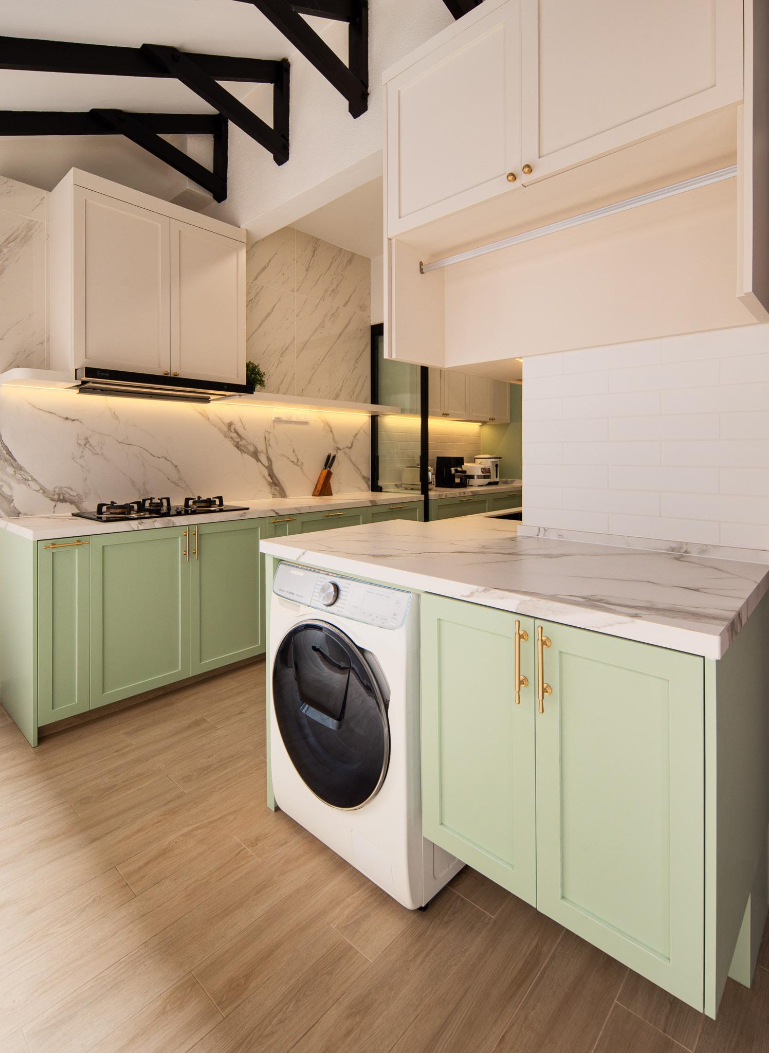 Country Kitchen with Countertop and Homogeneous Tiles