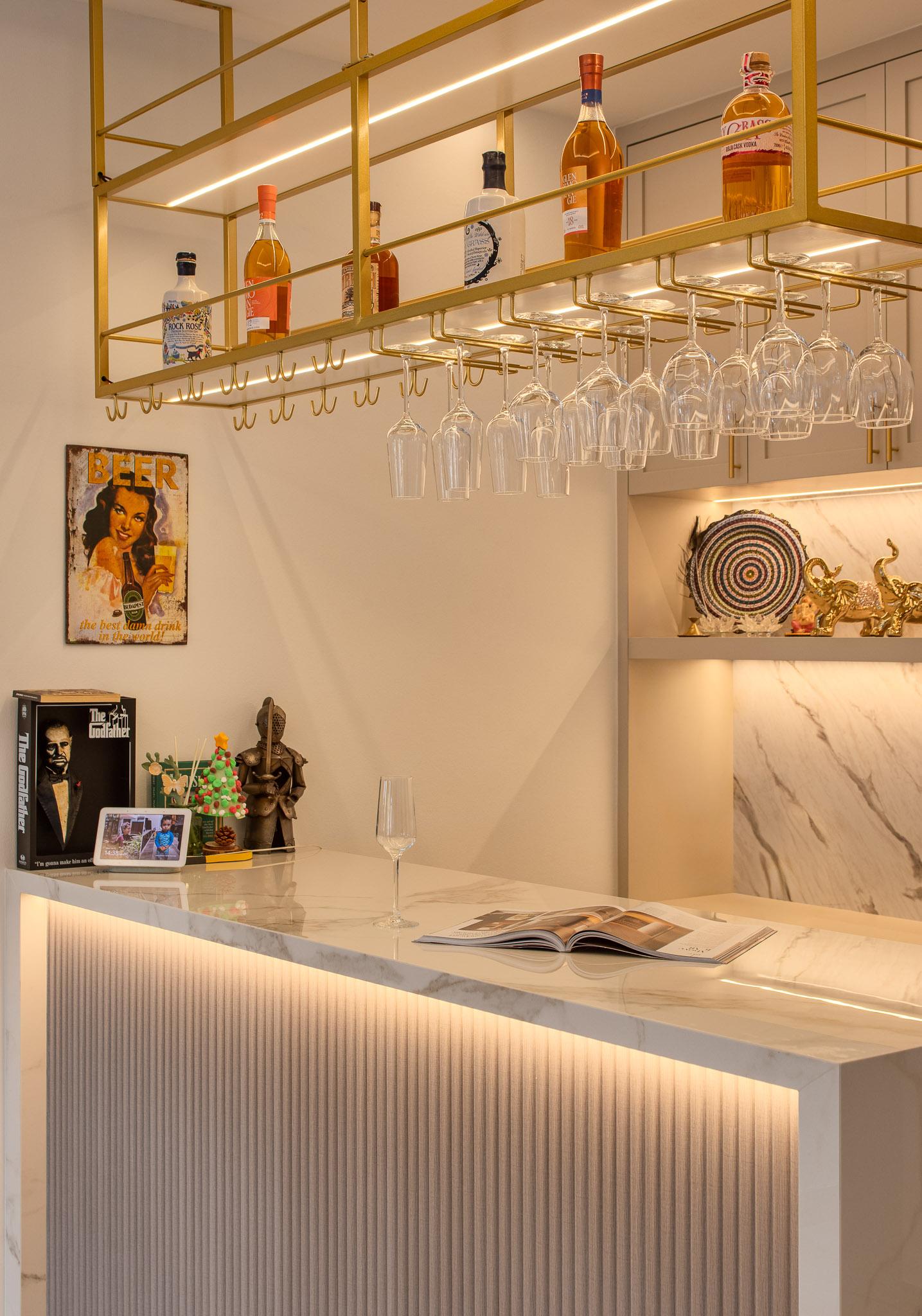 Country Dining Room with Cove Lighting and Bar Counter