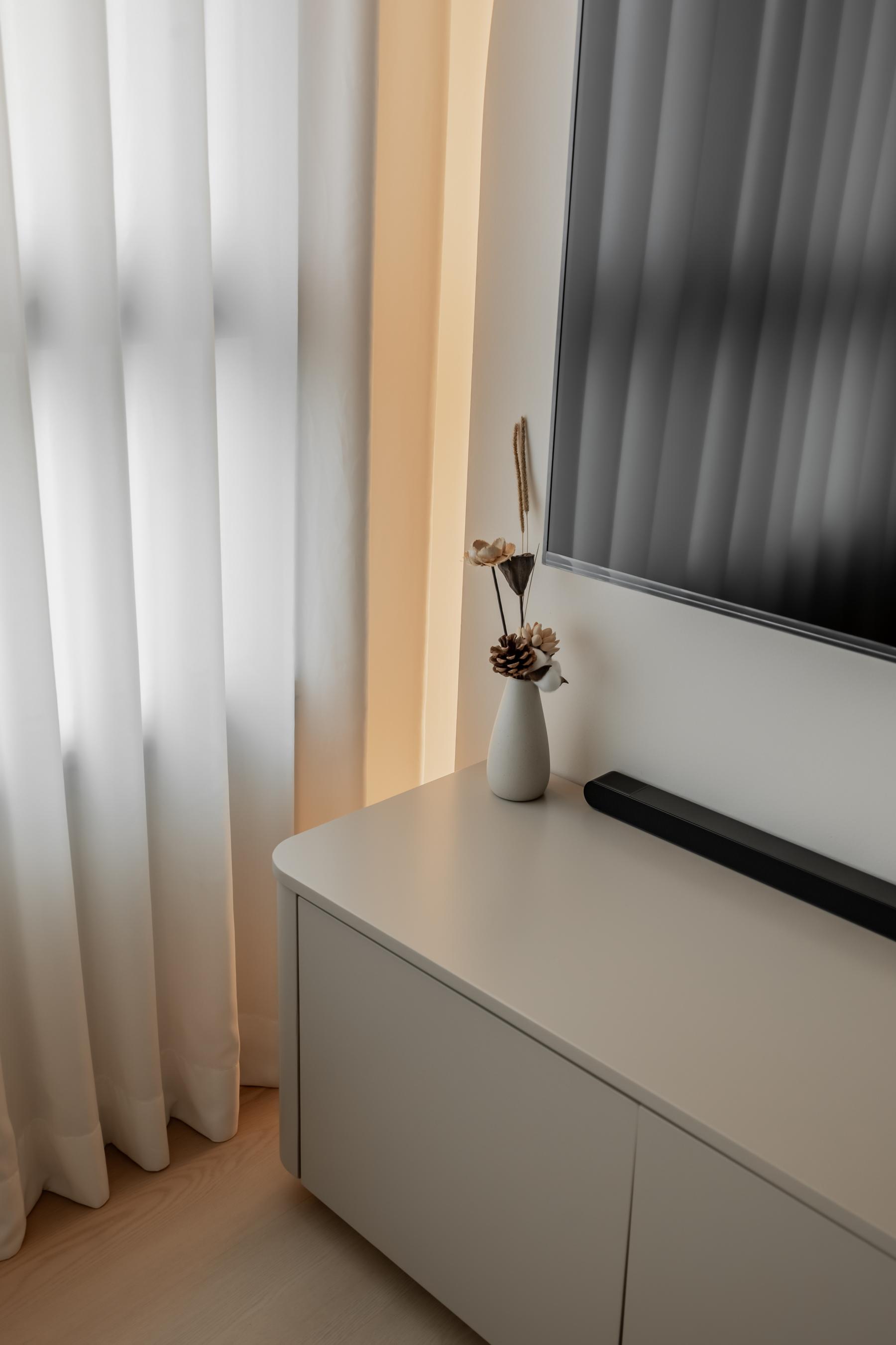 Minimalist Living Room with TV Console and Feature Wall
