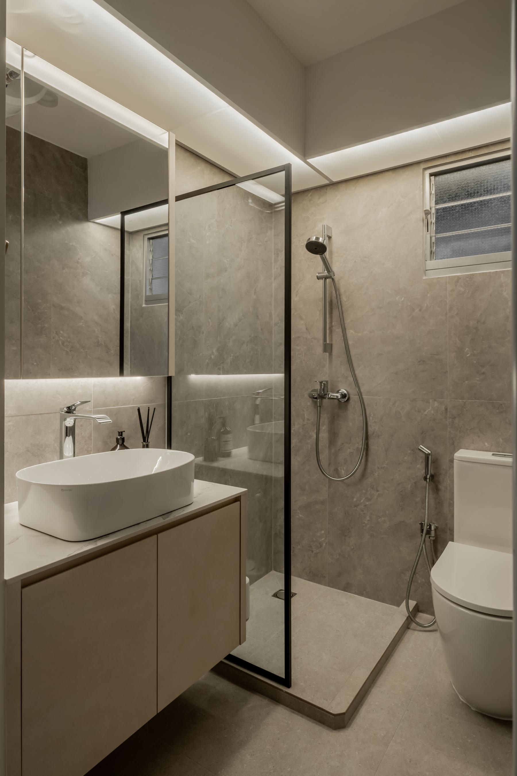 Minimalist Bathroom with Countertop and Mirror