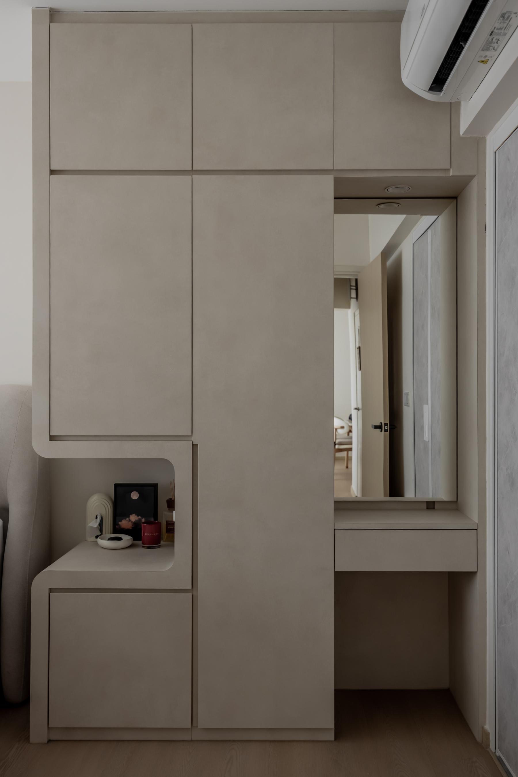 Minimalist Bedroom with Mirror and Vanity Counter