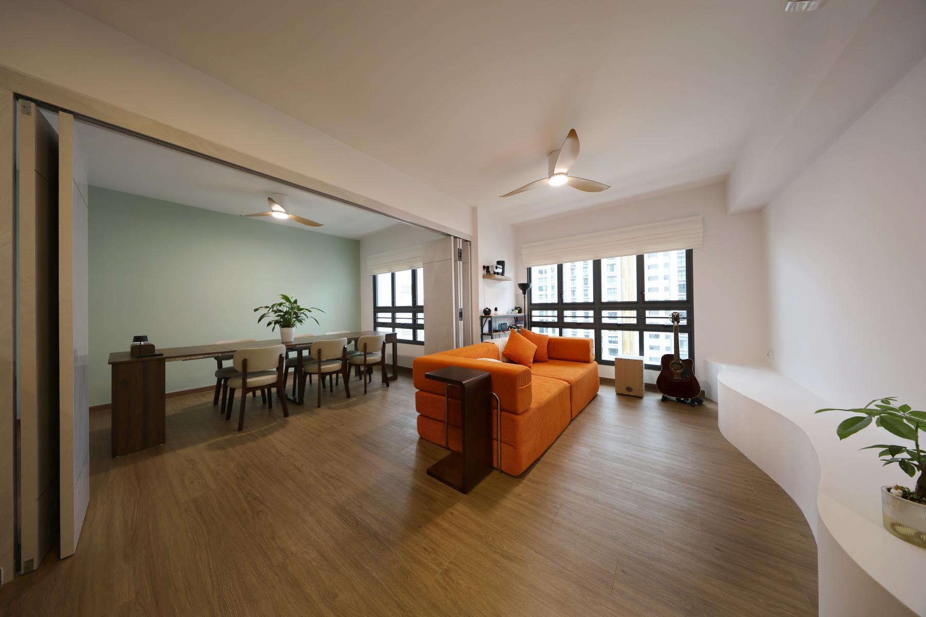 Minimalist Living Room with Vinyl Flooring and Feature Wall