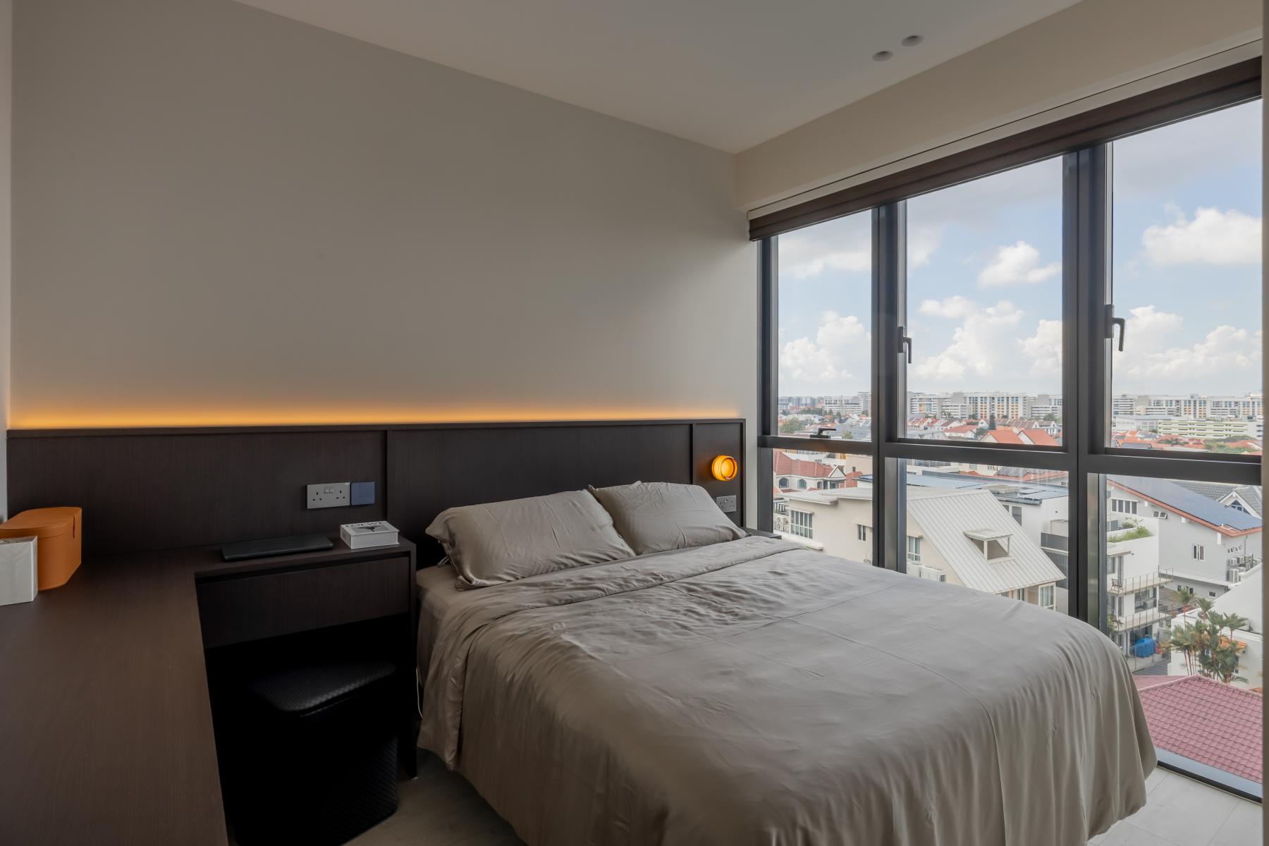Contemporary Bedroom with Lighting and Computer Table