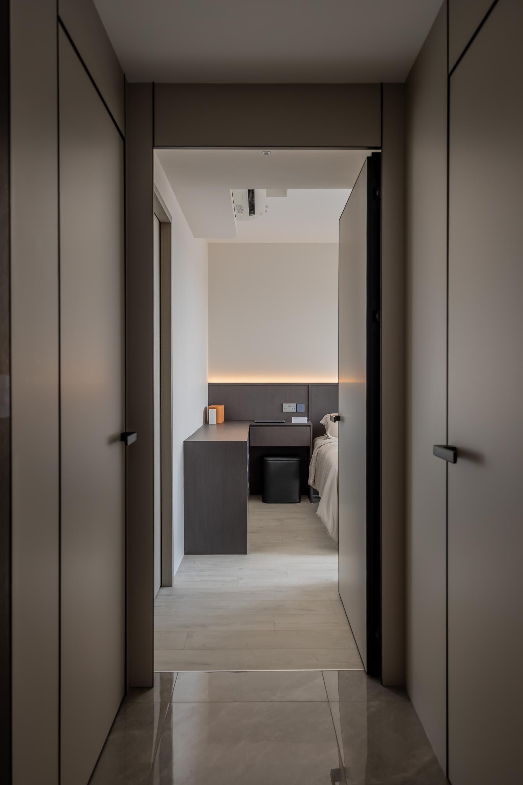 Contemporary Hallway with Marble Floor and Flooring