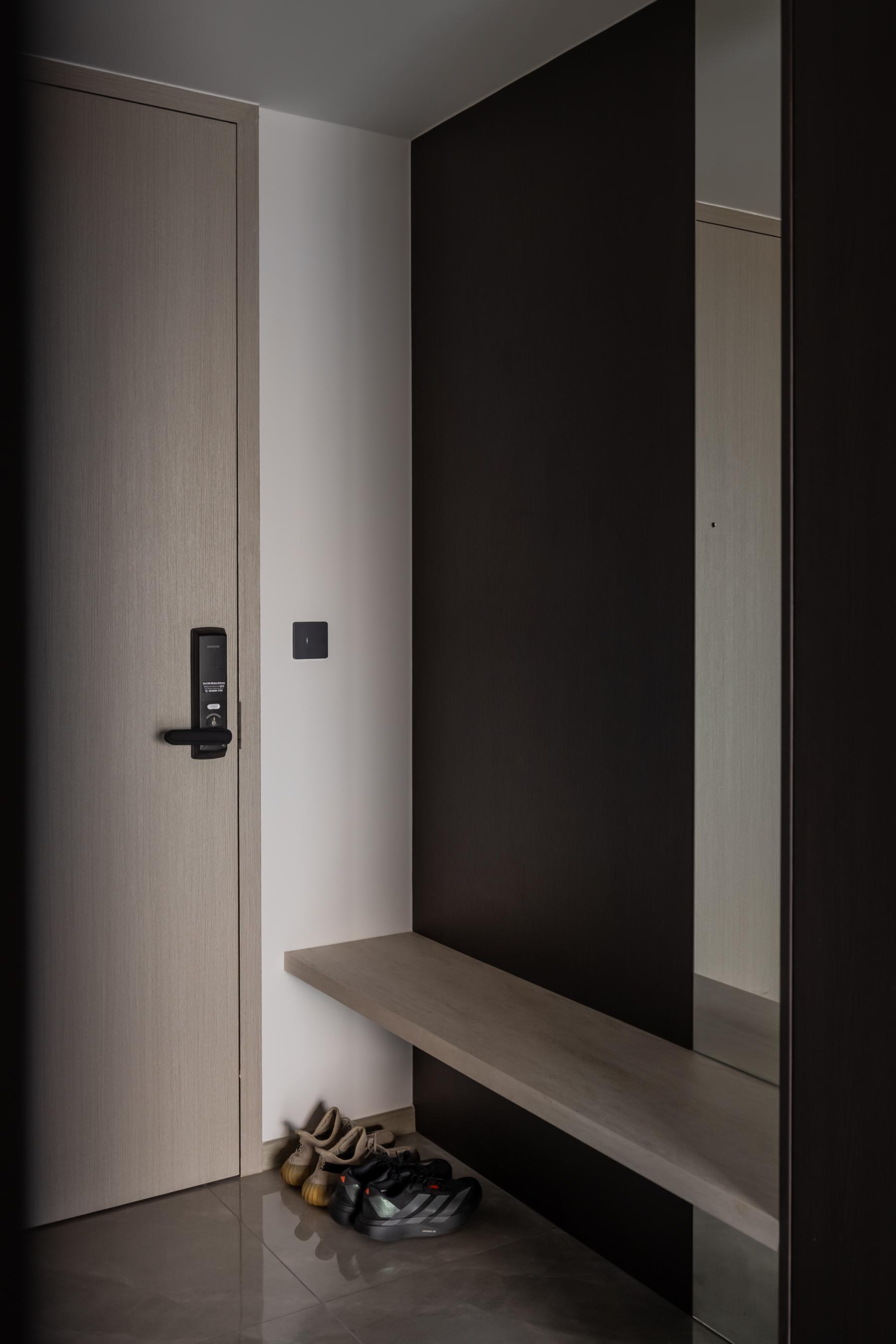 Contemporary Entryway with Mirror and Seating Bench