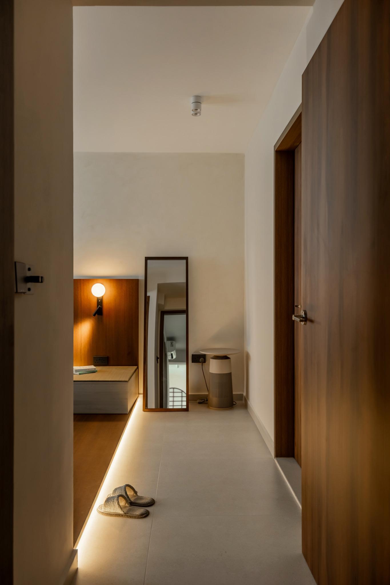 Contemporary Bedroom with Mirror and Doors