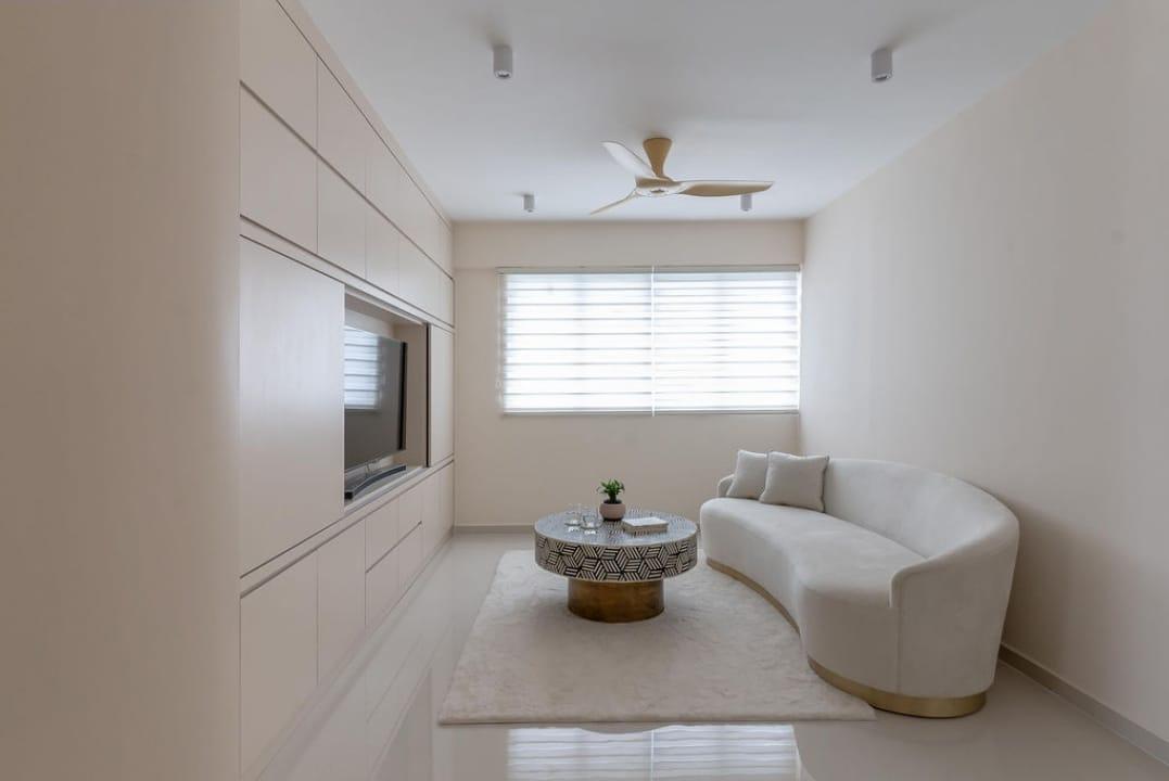 Contemporary Living Room with TV Console and Feature Wall